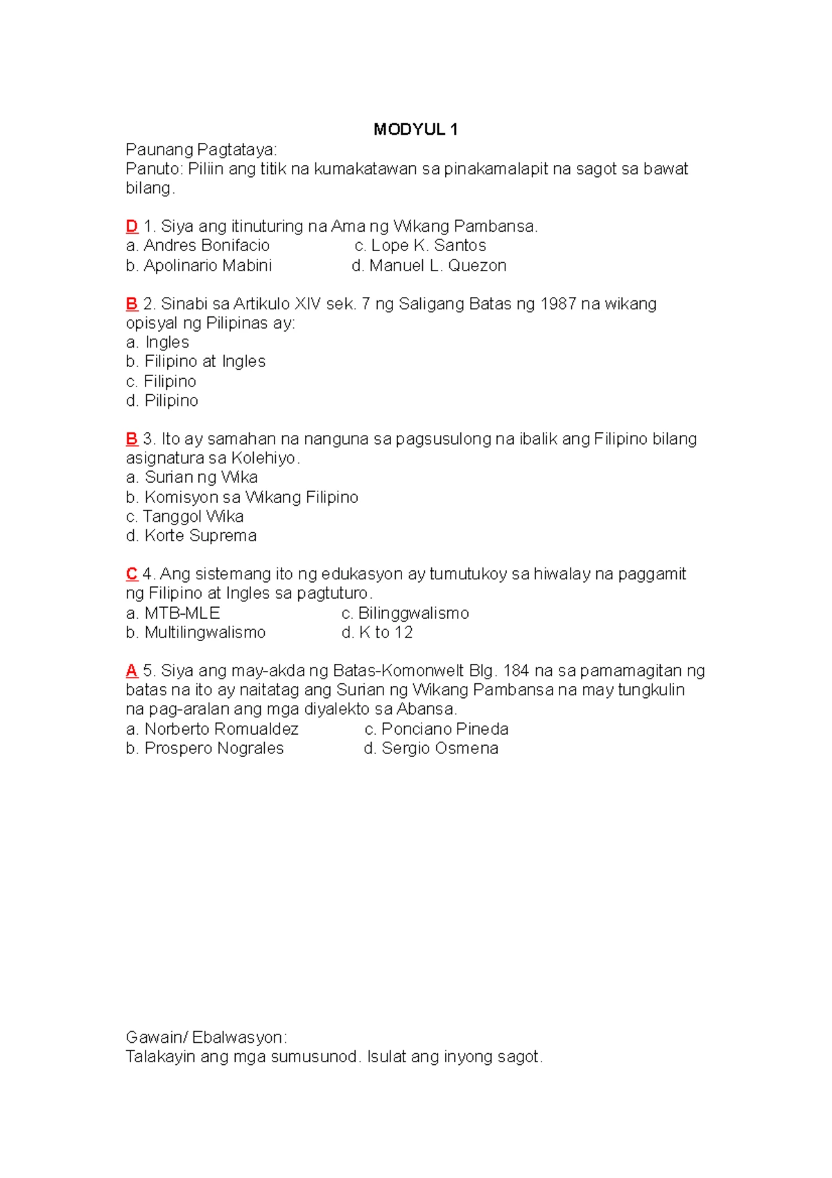 1st Summative Test in Math 10: Arithmetic Sequences and Means - Studocu