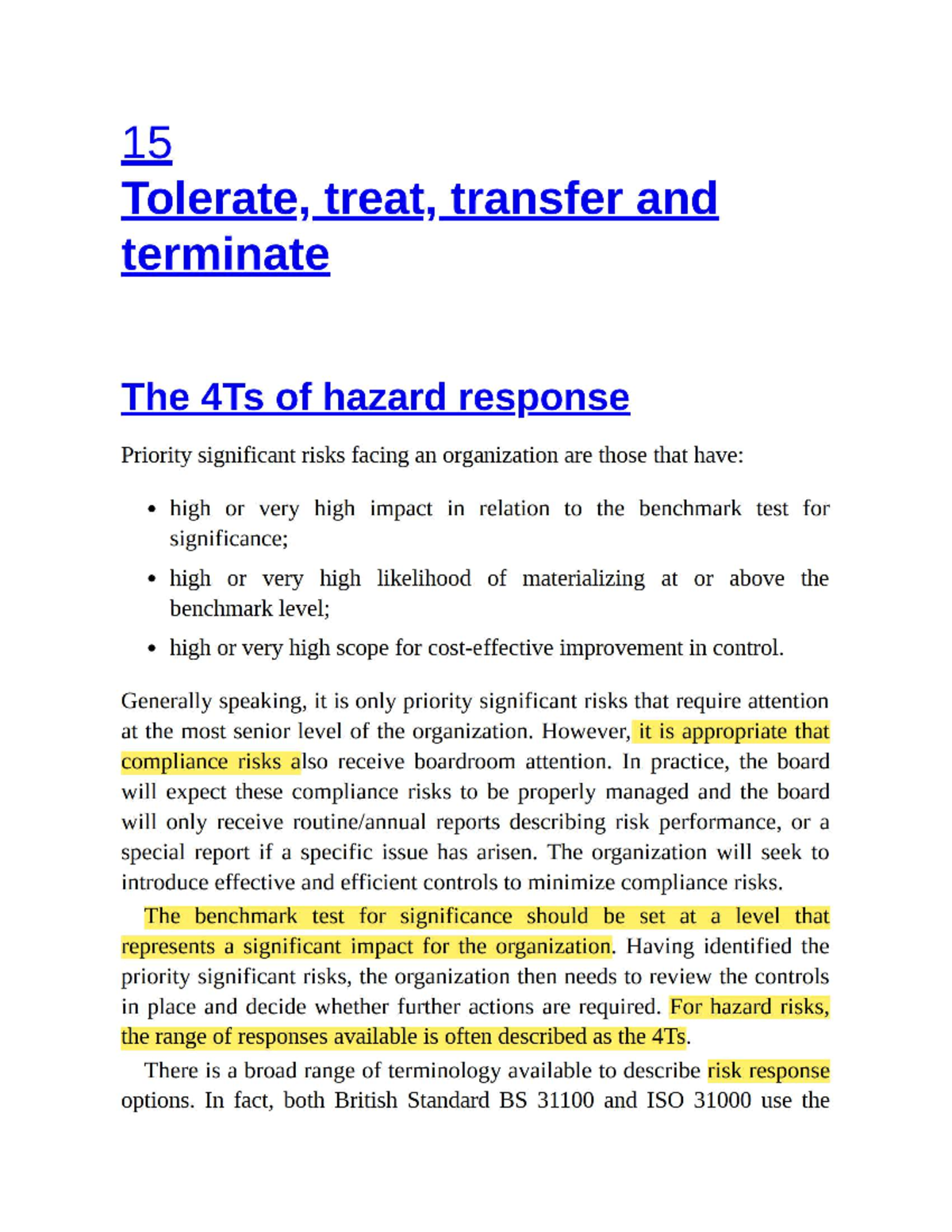 Chap 8 - Textbook Risk Management Chap 8 - 15 Tolerate, treat, transfer ...