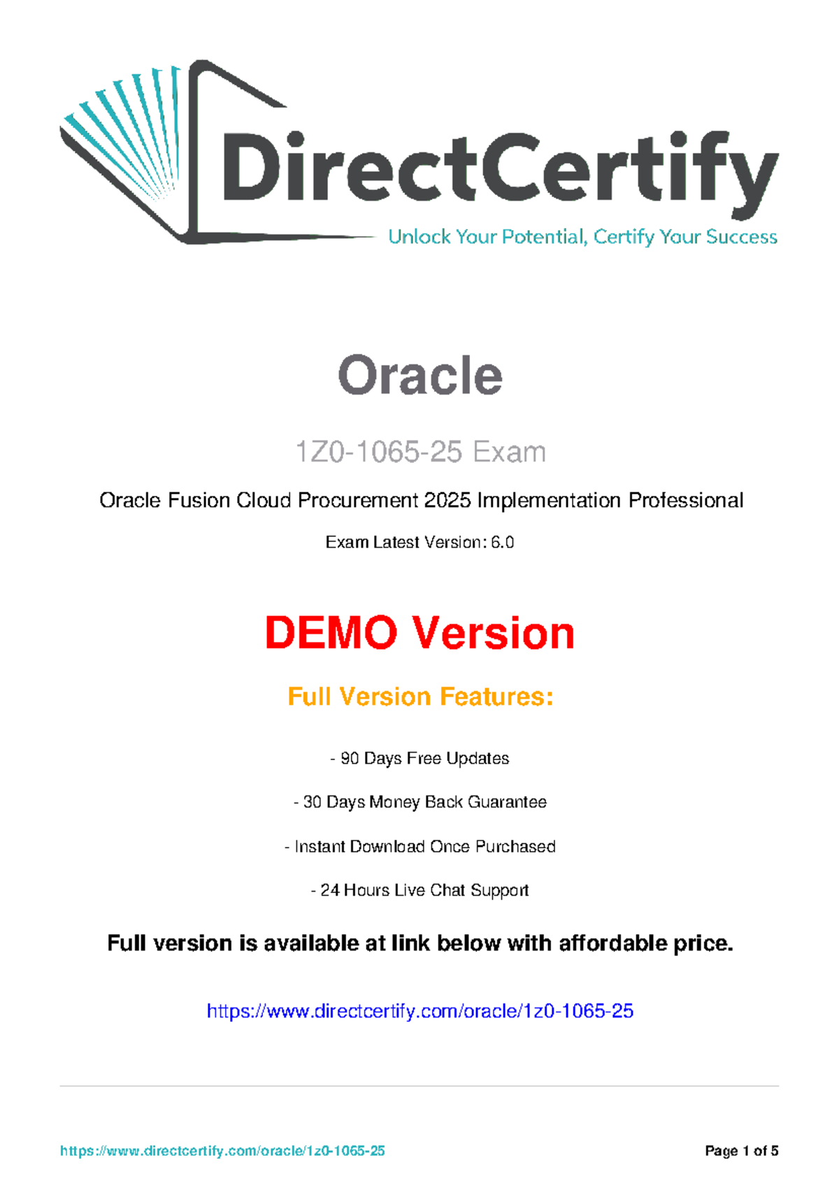 Oracle Exam 1Z0-1065-25: Fusion Cloud Procurement Q&A Guide - Studocu