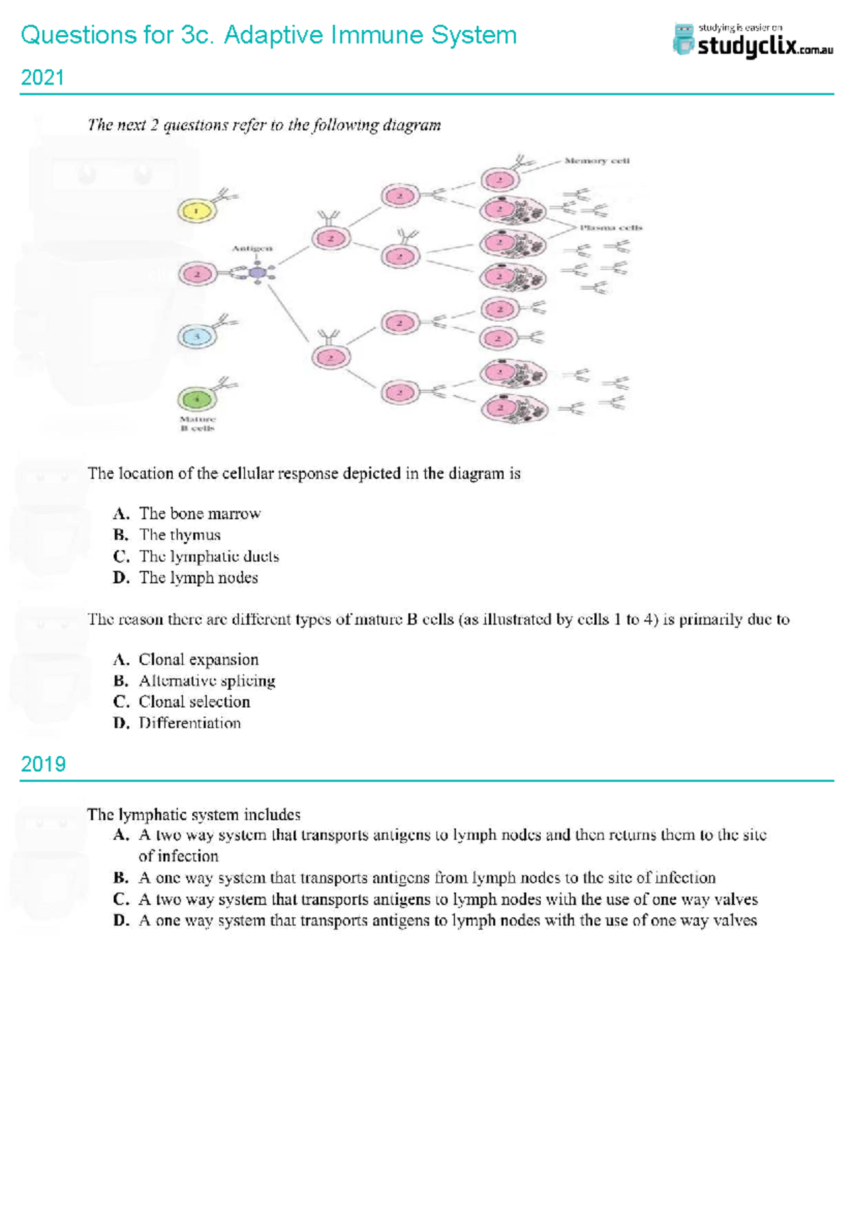 bio3/4 prac exam Lymphatic system questions - Questions for 3c ...