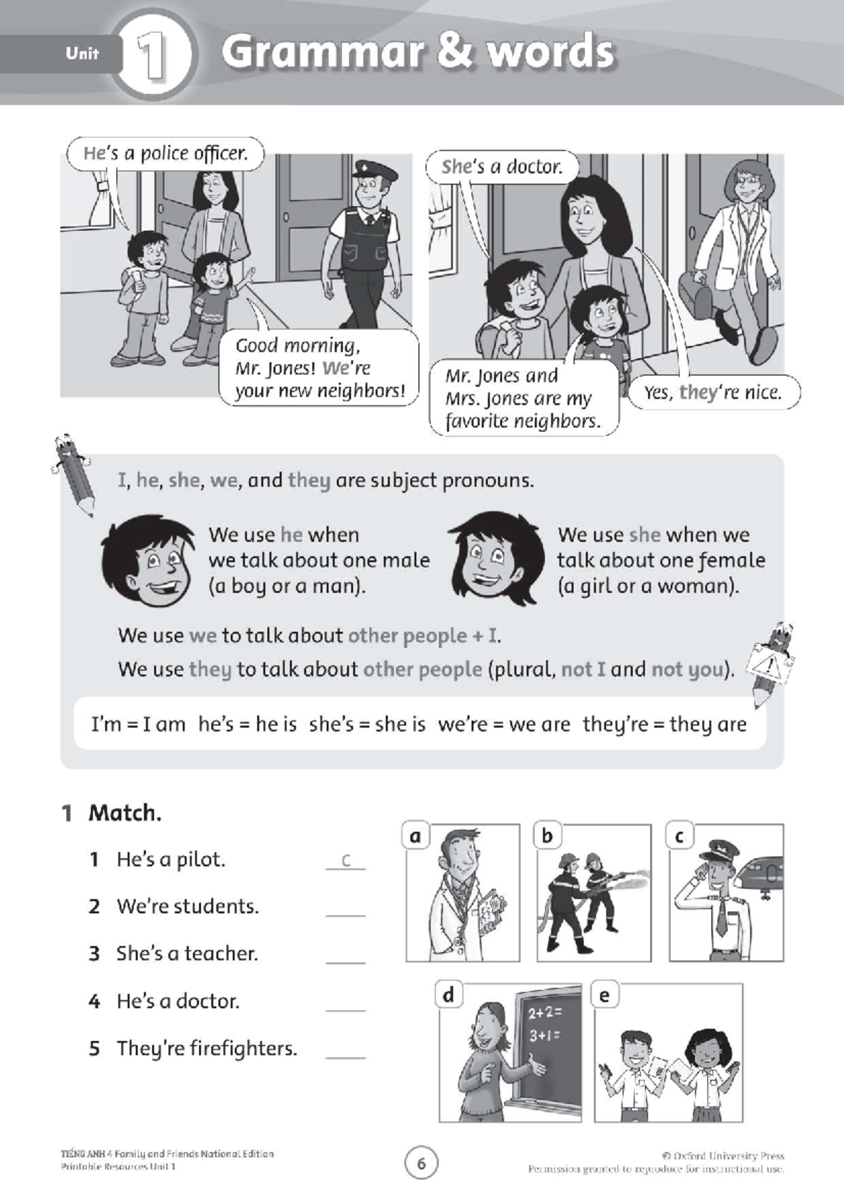 Unit 1 Grammar: Subject Pronouns & Occupations (G4) - Studocu