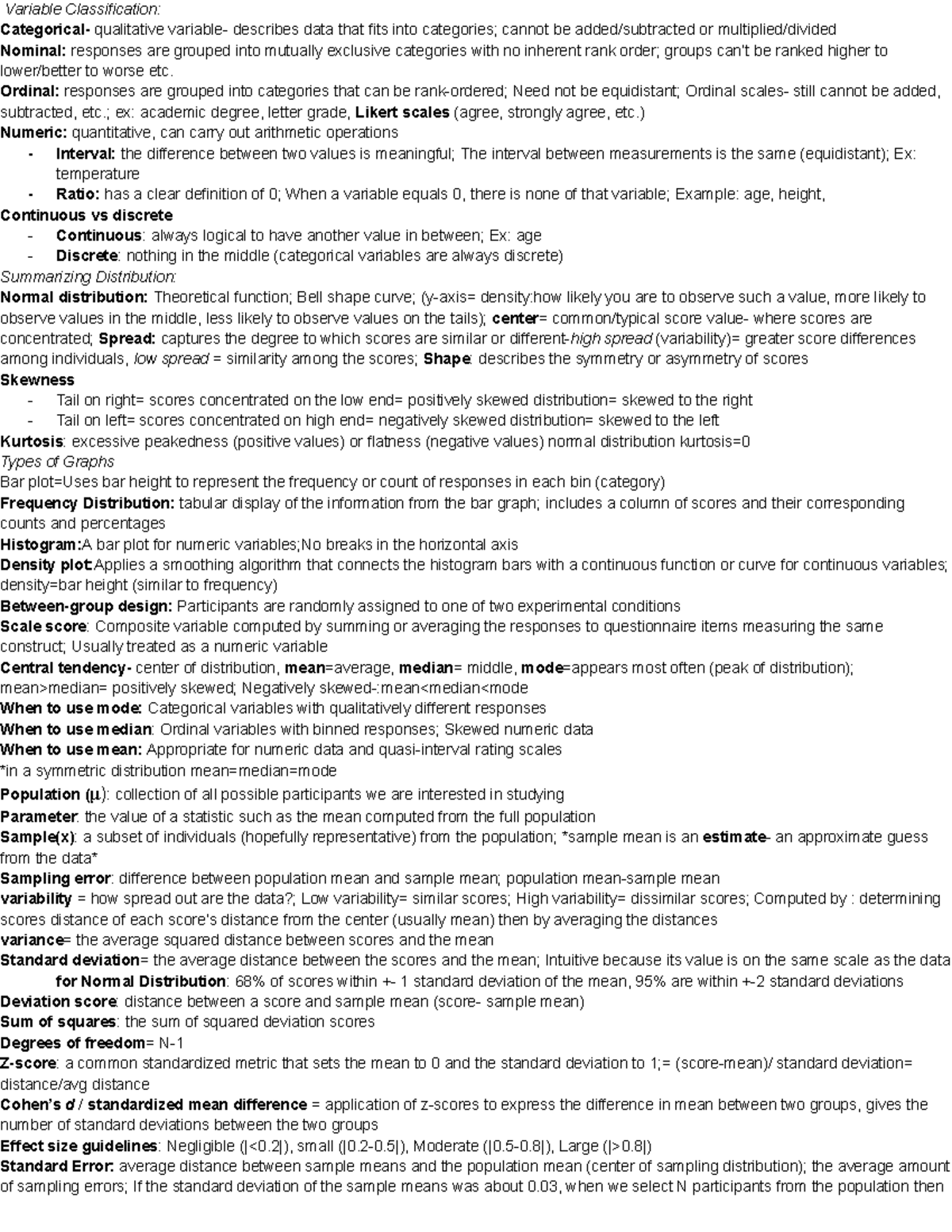 Stats Midterm Study Notes: Variable Classification & Distribution ...