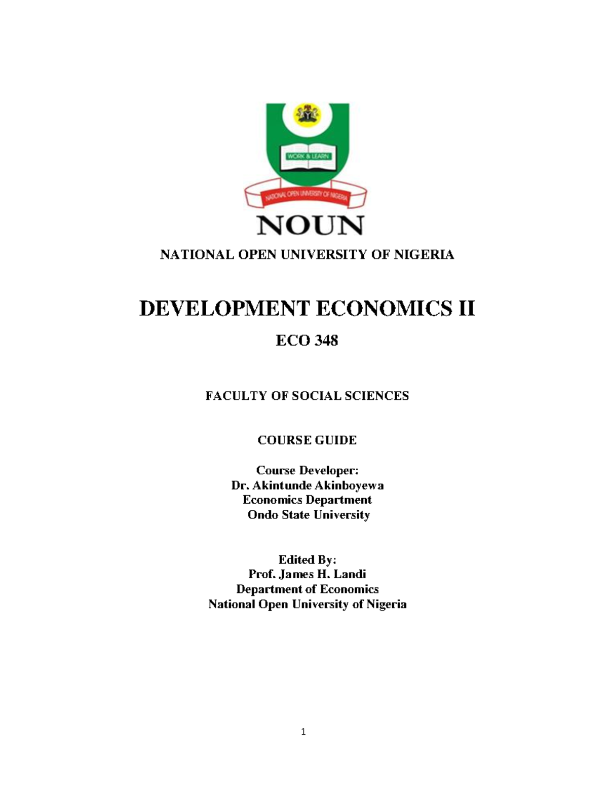 ECO 348 Development Economics II: Course Guide and Overview - Studocu