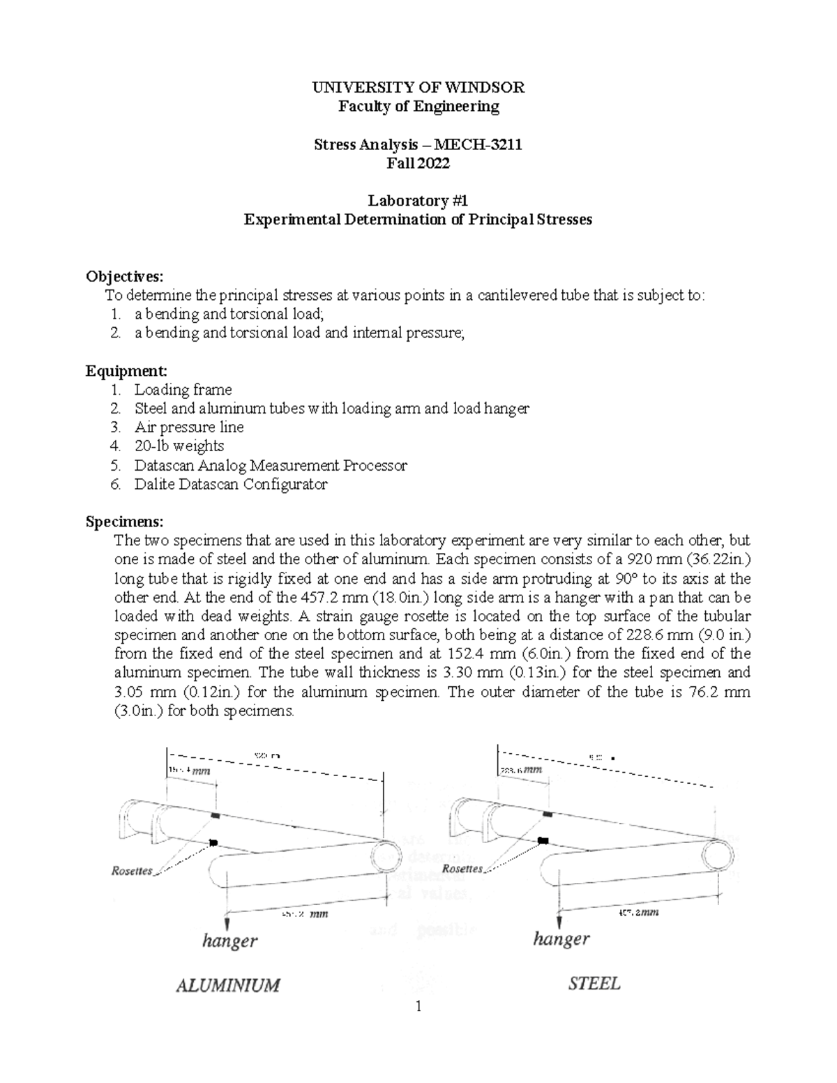 Lab 1 Manual - Experimental Determination of Principal Stresses - MECH ...