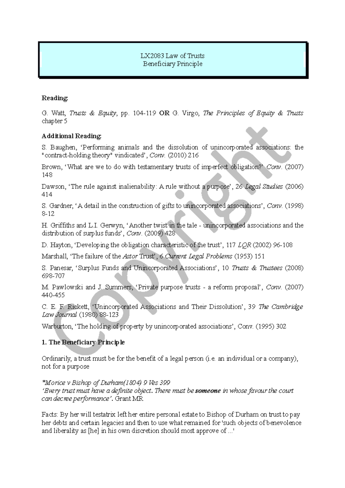 Beneficiary Principle - LX2083 Law of Trusts Beneficiary Principle ...