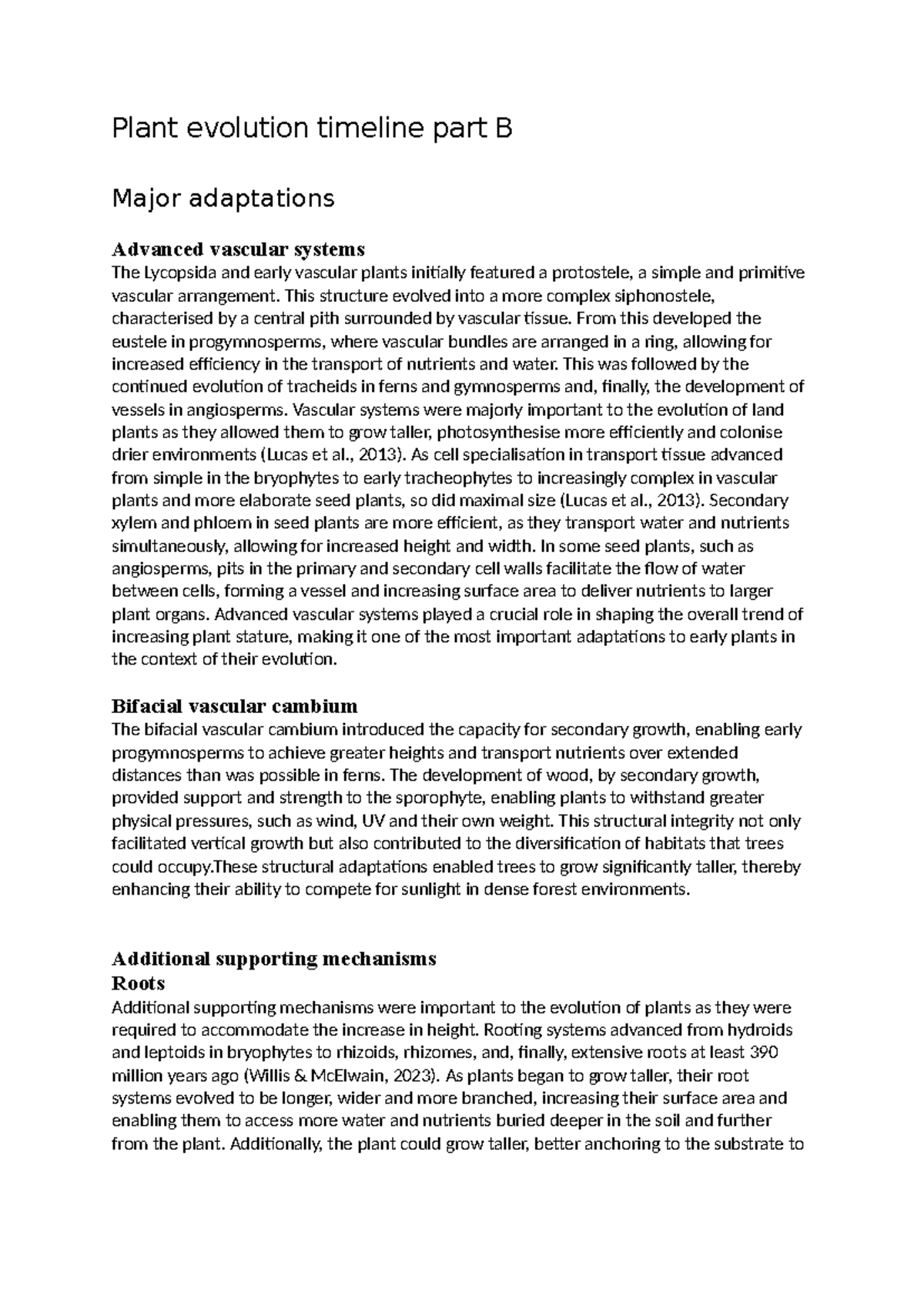 Plant Evolution Timeline Part B: Major Adaptations in Vascular Systems ...