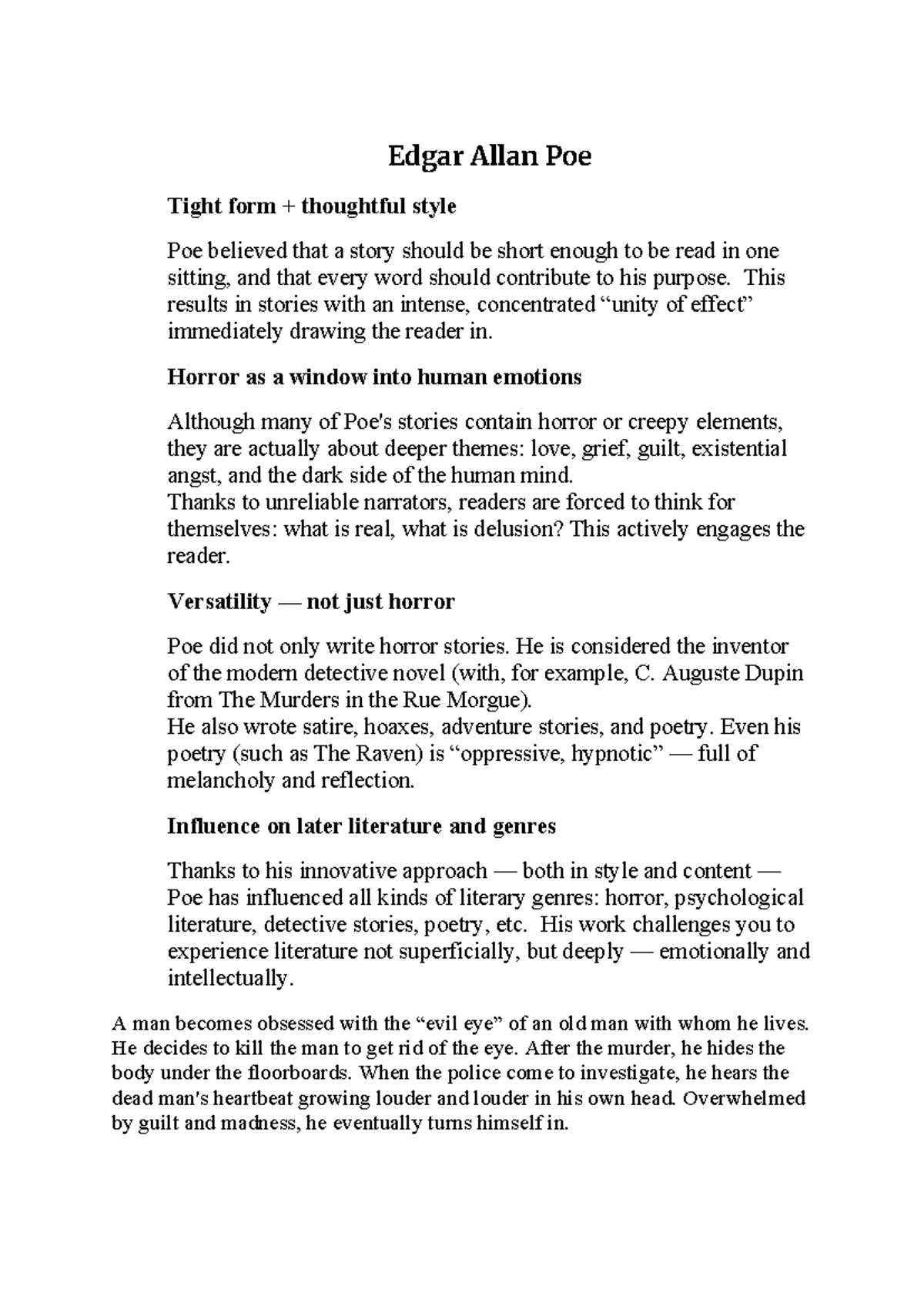 Edgar Allan Poe: Exploring His Tight Form and Emotional Depth - Studocu