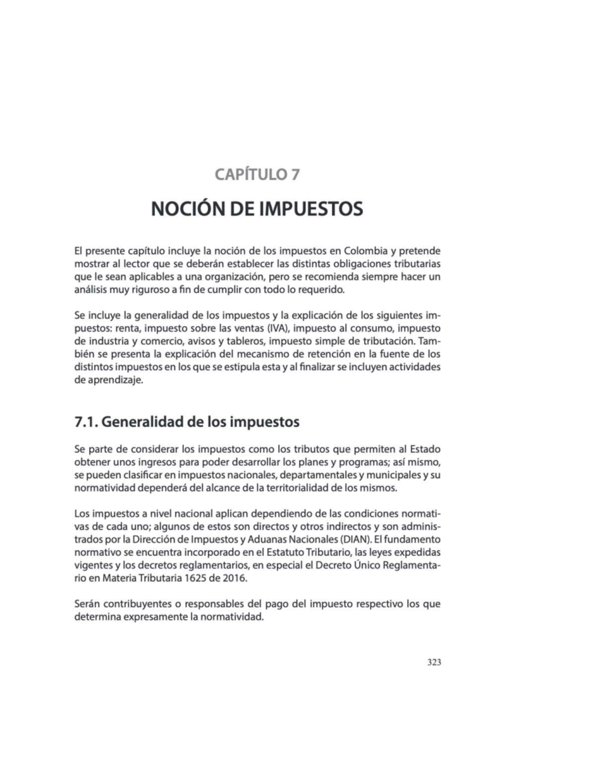 CAPÍTULO 7: NOCIÓN DE IMPUESTOS EN COLOMBIA - OBLIGACIONES TRIBUTARIAS ...