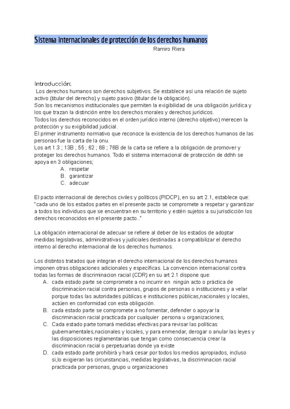 Sistema Internacional de Protección de los Derechos Humanos: Análisis ...