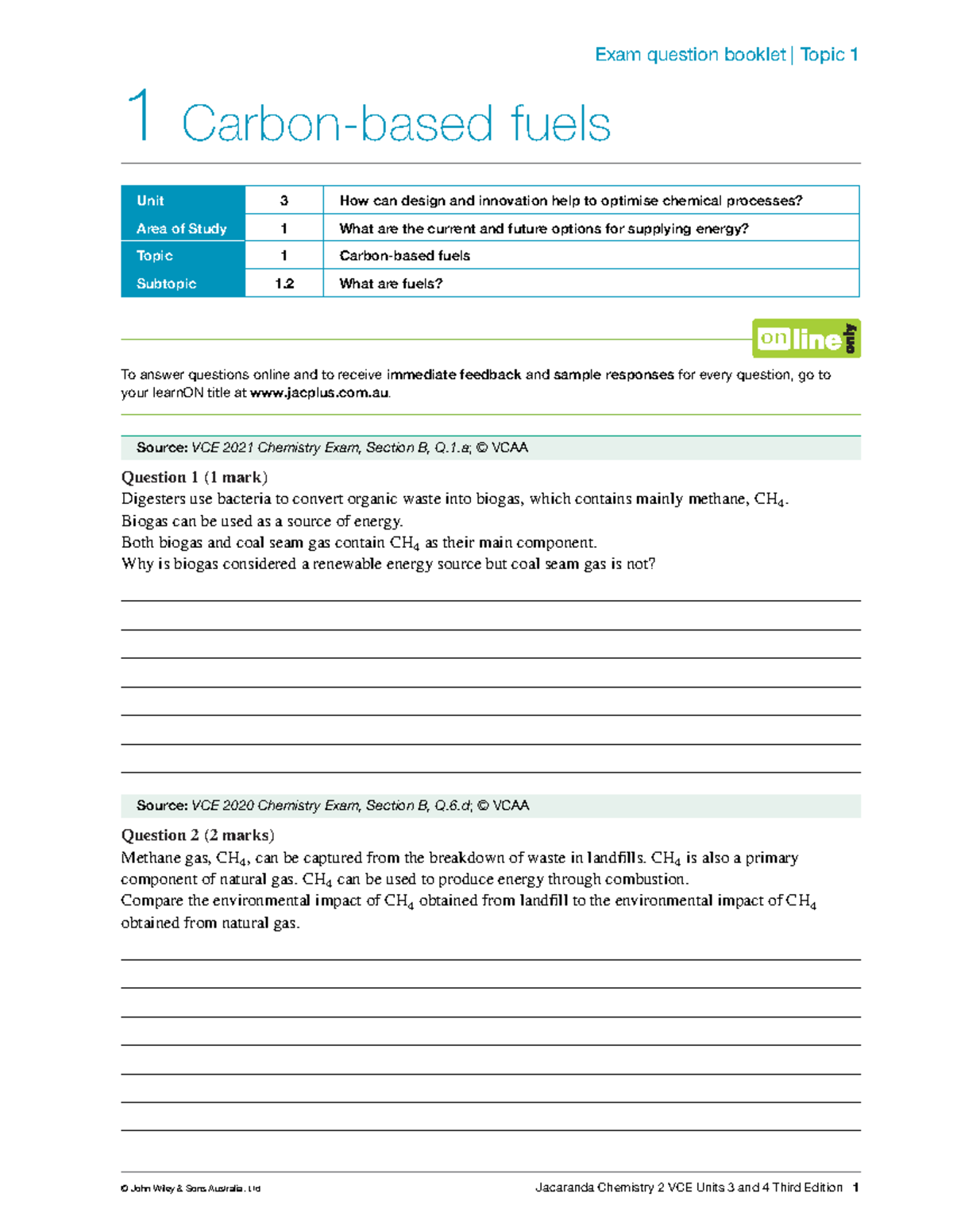 VCE Chemistry Unit 3 Exam Review: Carbon-Based Fuels (Ch 2) - Studocu