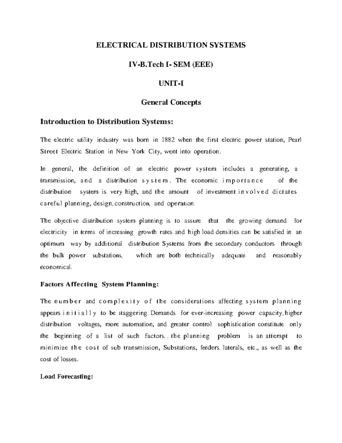 4 EEE - eds unit 1 - .... - ELECTRICAL DISTRIBUTION SYSTEMS IV-B I- SEM ...