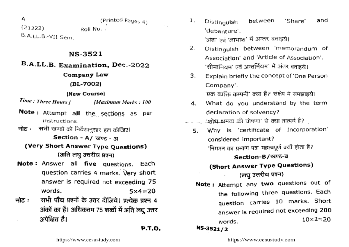 Company Law Notes for 7th Sem (NS 3521) - Dec 2022 Examination - Studocu