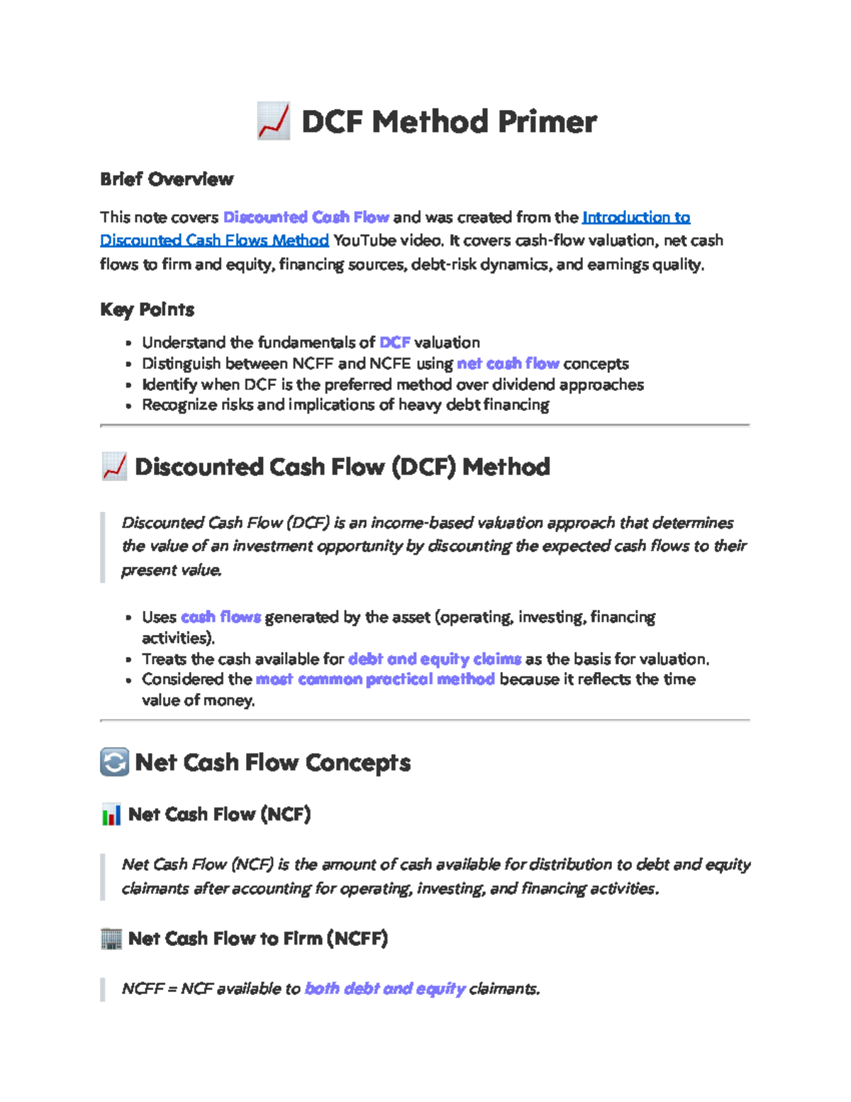 DCF Method Overview: Key Concepts and Valuation Insights - Studocu