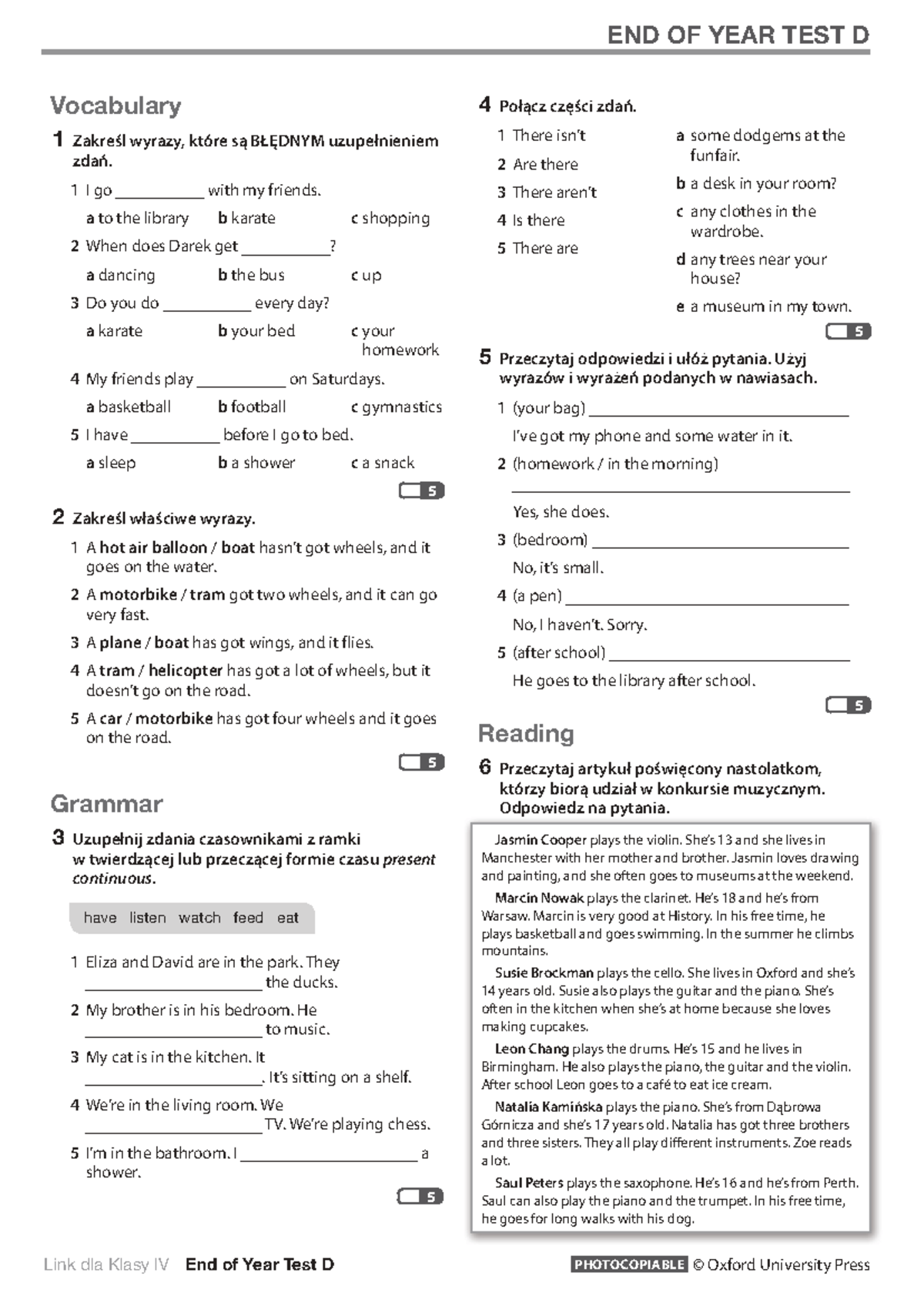 L4 End of Year Test D: Vocabulary & Grammar Exercises - Studocu