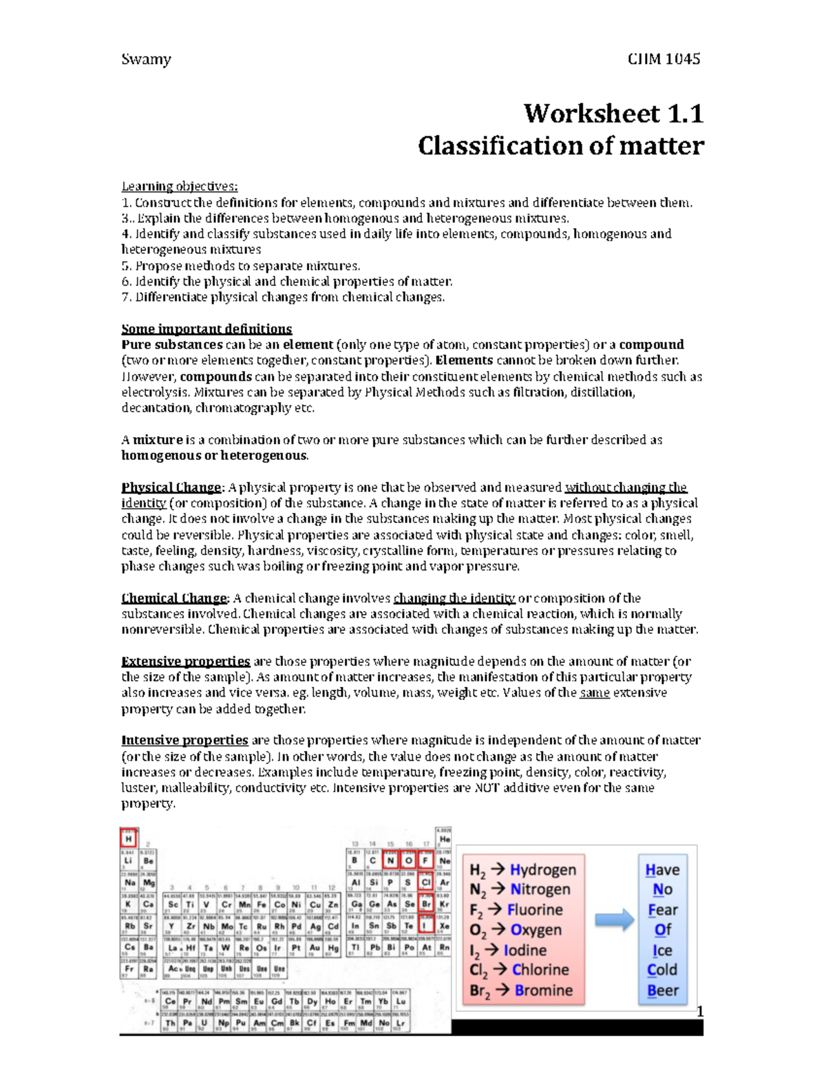 CHM 1045 Final Exam Notes: Classification of Matter and Properties ...