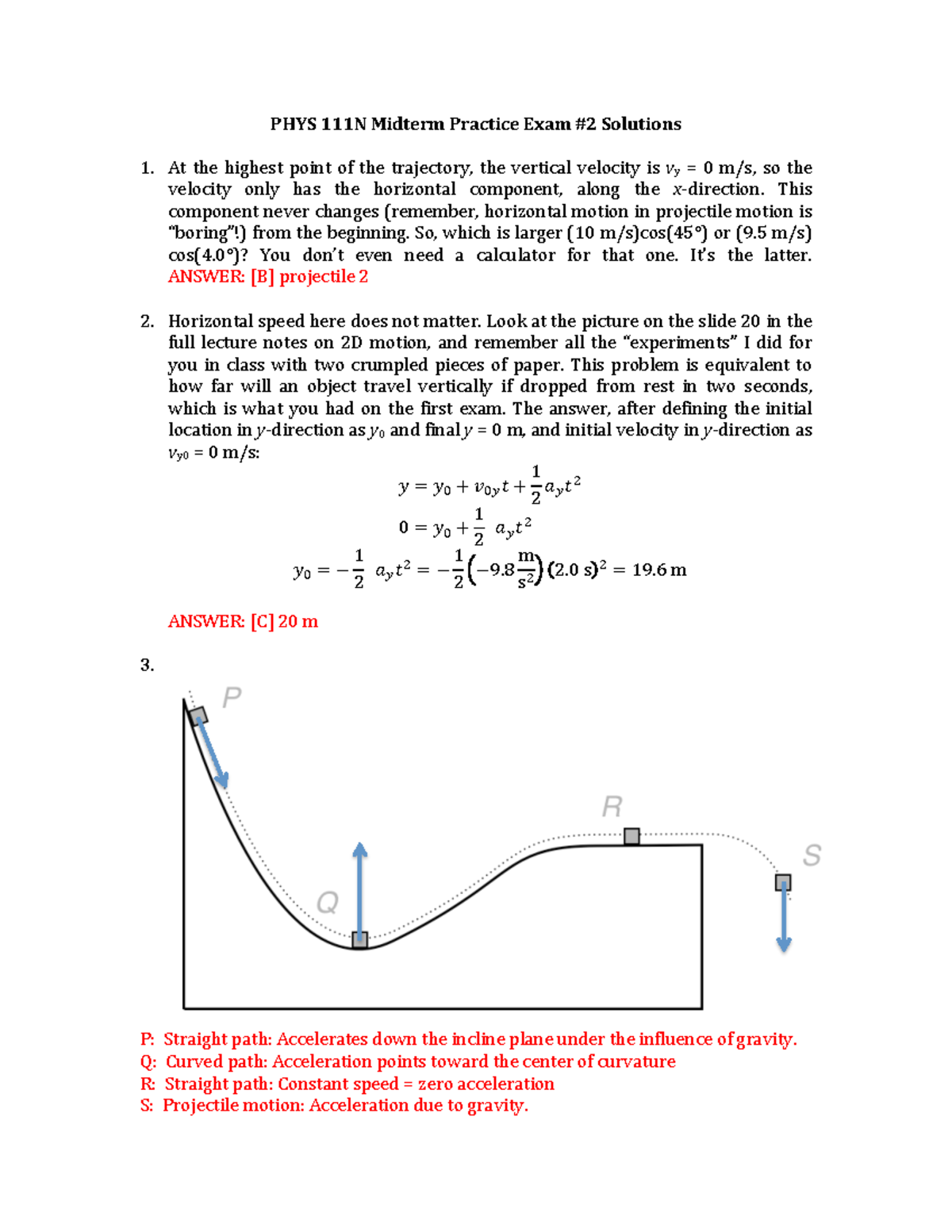 PHYS 111N Midterm Exam #2 Practice Solutions and Key - Studocu