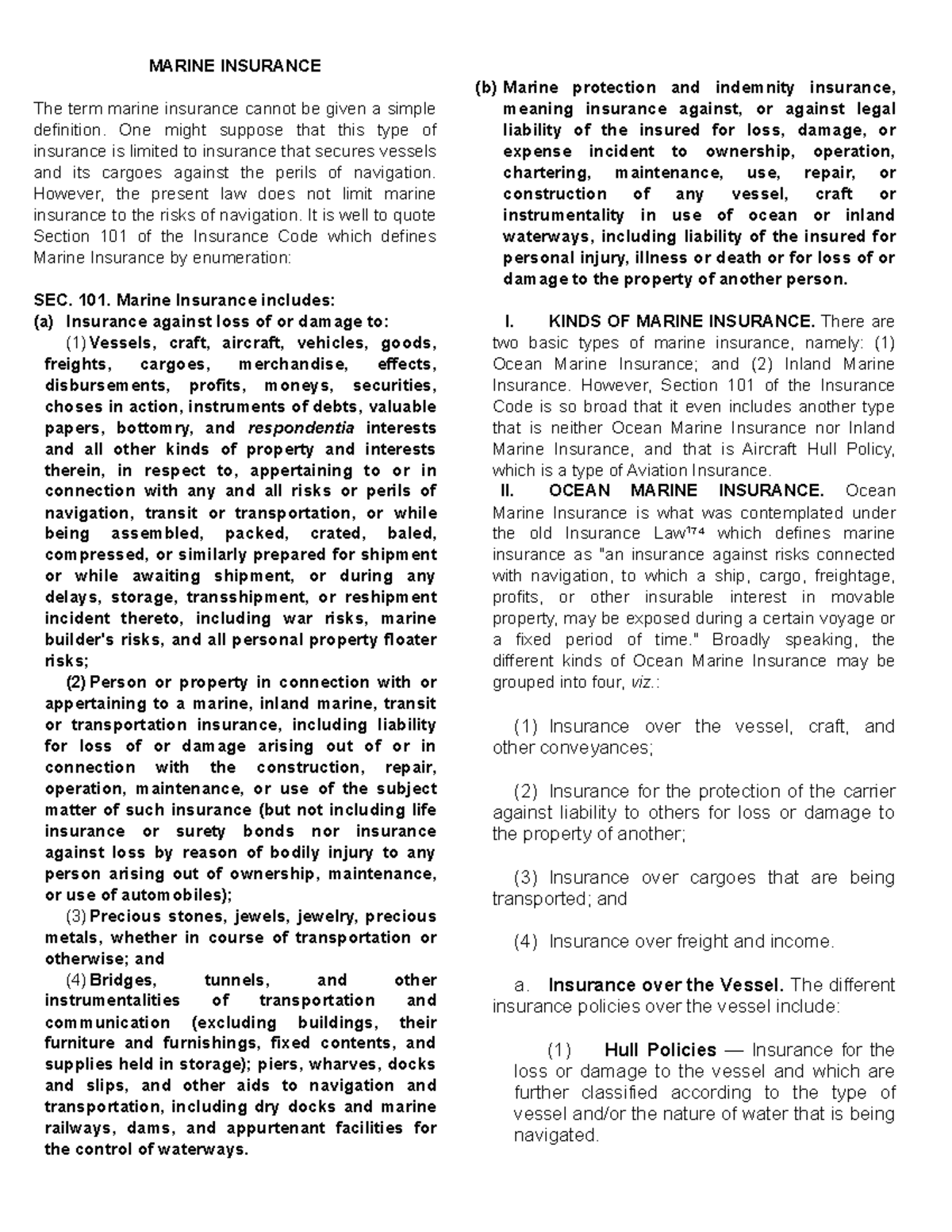 Marine Insurance Overview and Key Concepts: A Comprehensive Guide - Studocu