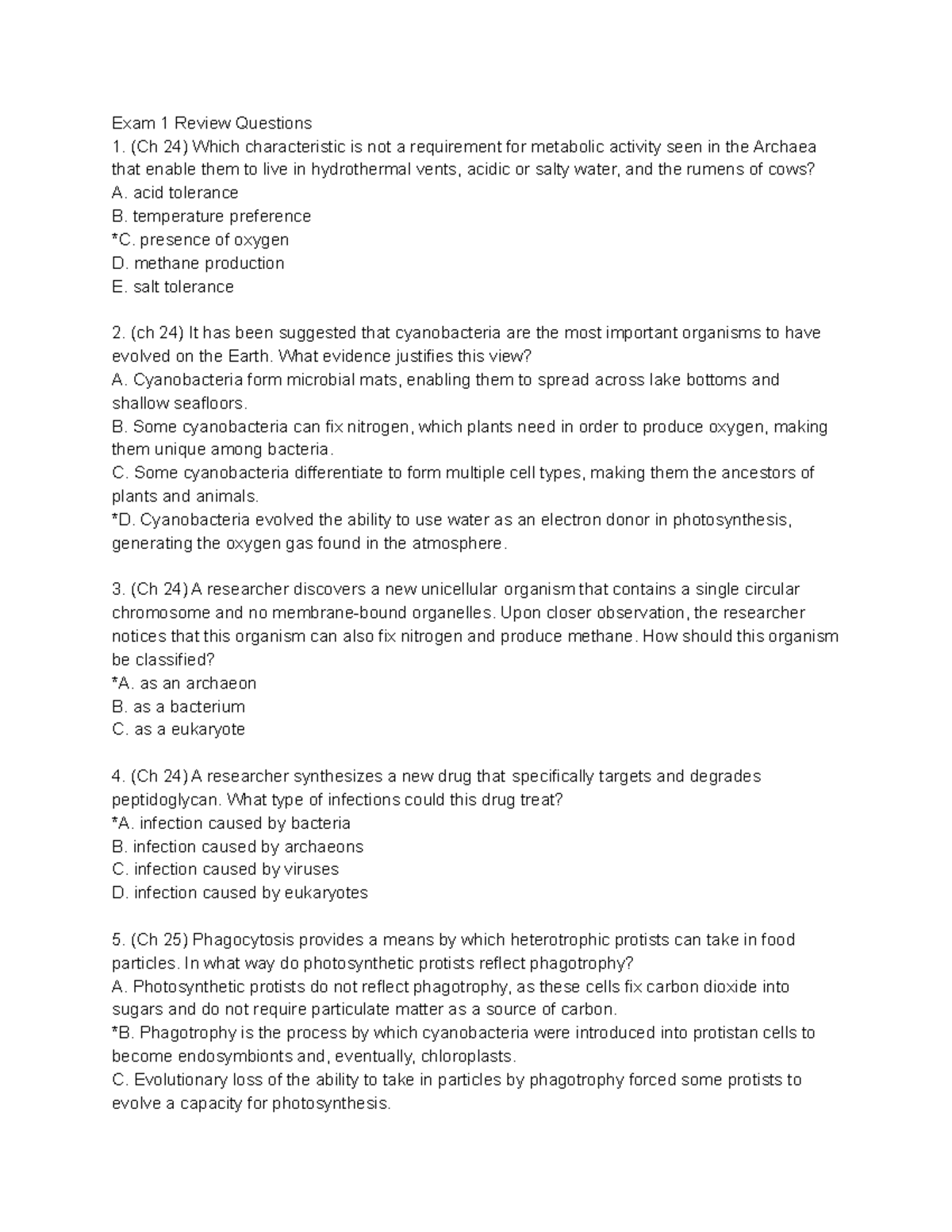 Exam 1 Review Questions for Bio 101 - Fall 2021 - Studocu