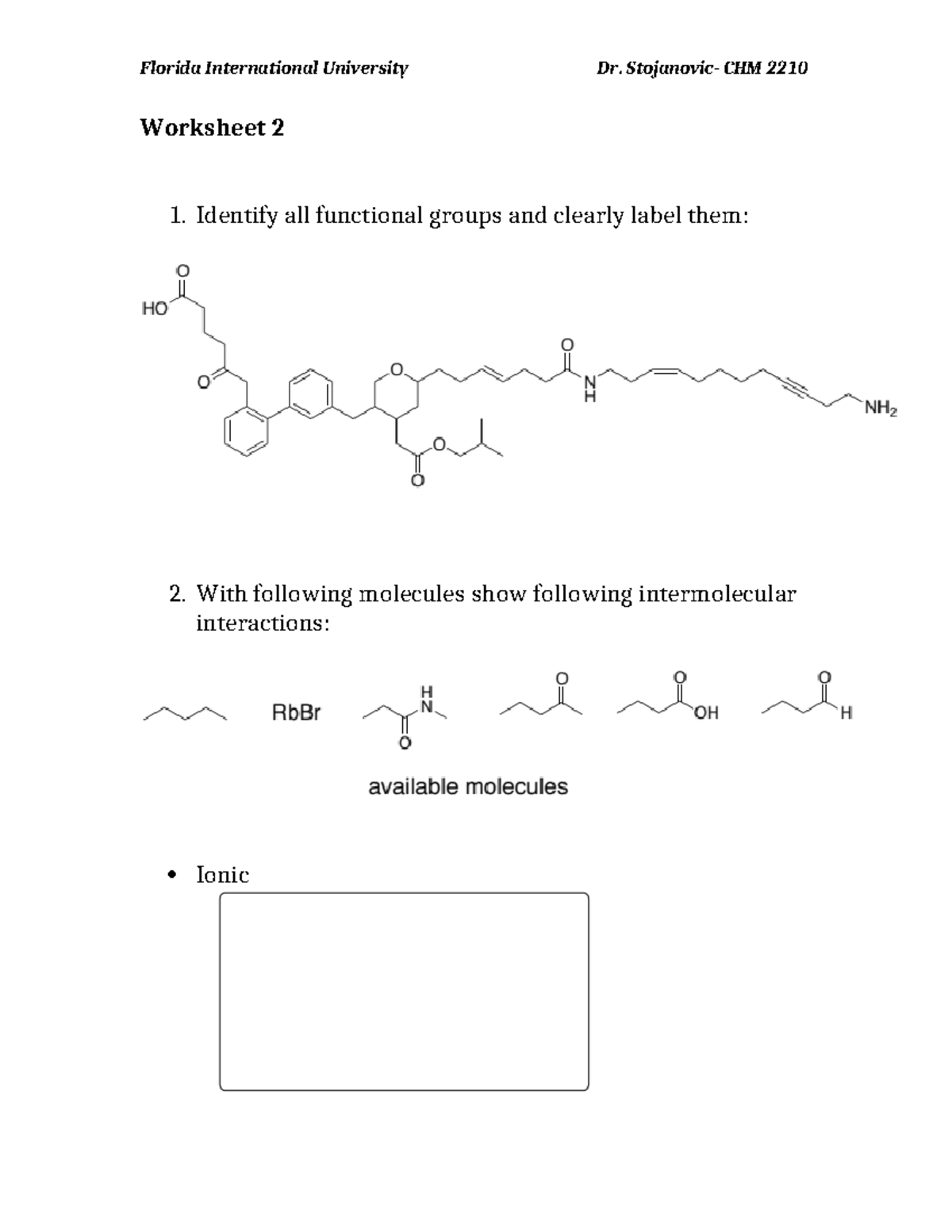 Worksheet 2 - practice - CHM 233 - Florida International University Dr ...