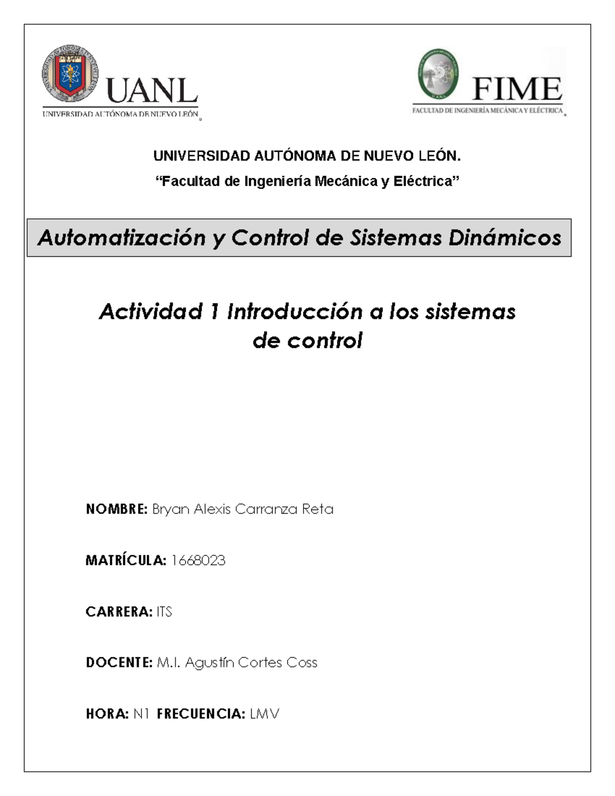 Actividad 1 - Sistemas de Control en Automatización FIME UANL - Studocu