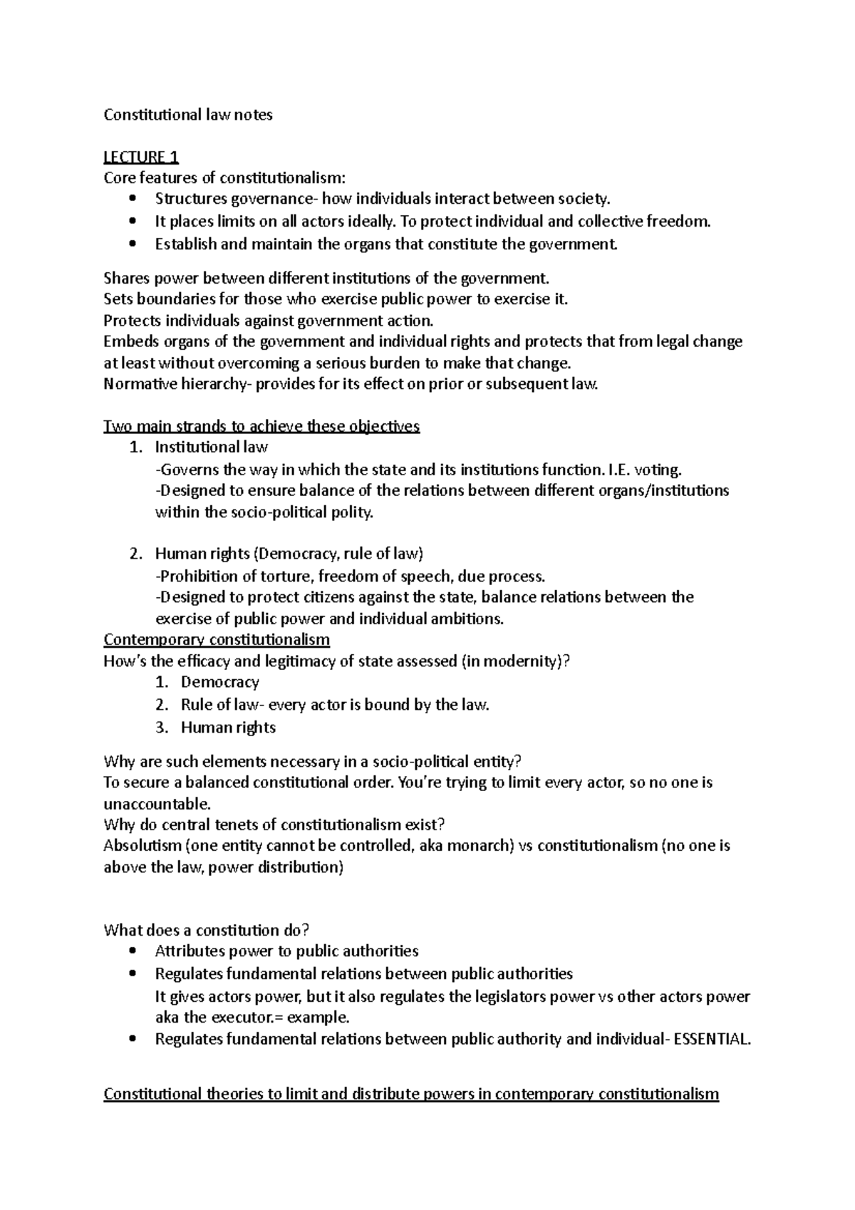 Constitutional Law Notes - Lecture Insights and Key Concepts (LAW101 ...