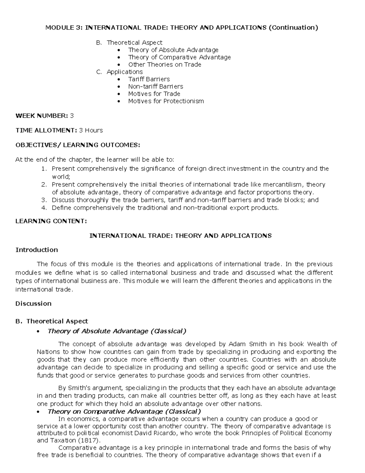 International Trade Theories & Applications - Module 3 Insights - Studocu