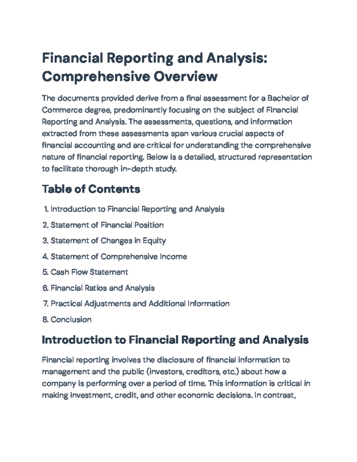 B.Com Financial Reporting & Analysis Overview for Final Assessment ...