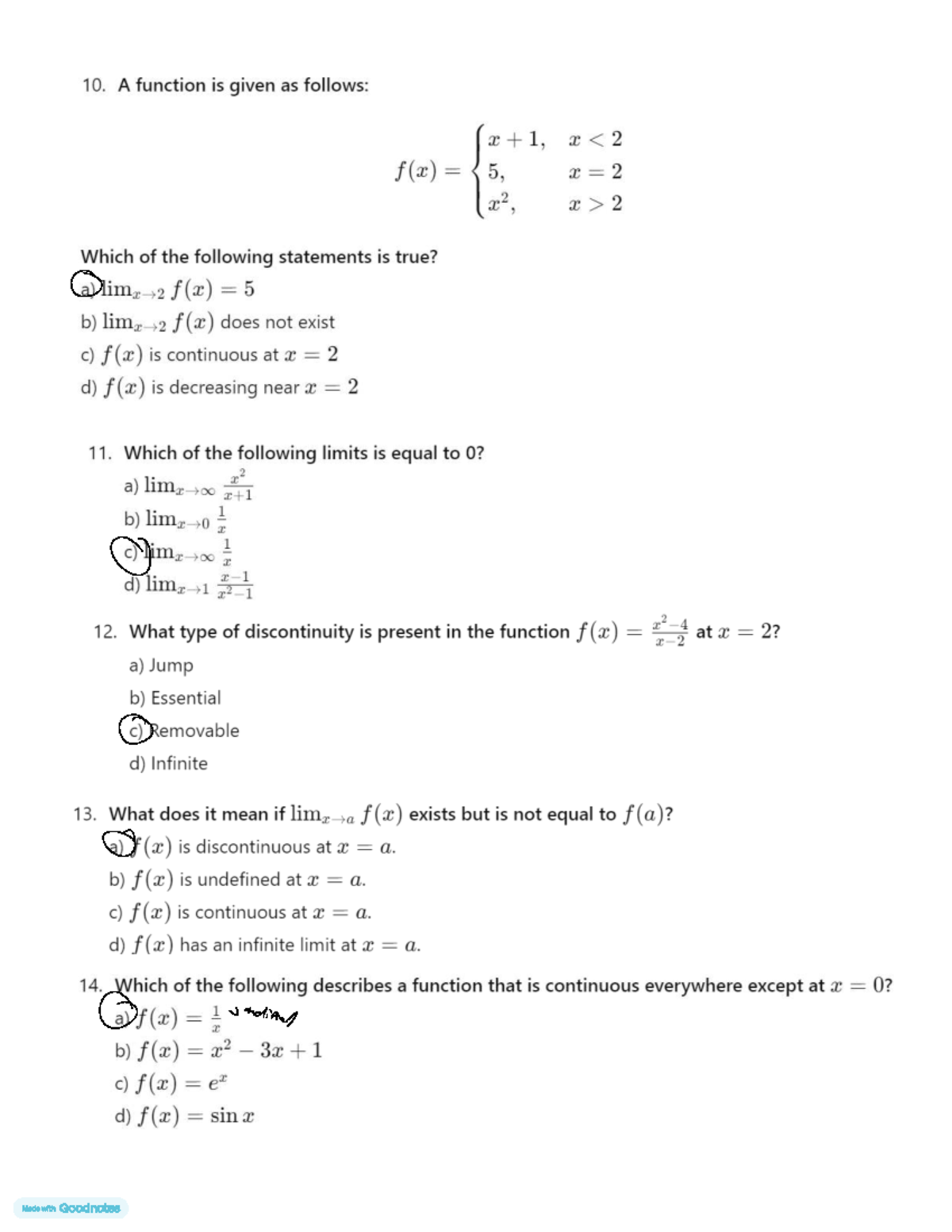 Calculus 9 - Test on Limits and Continuity Concepts - Studocu