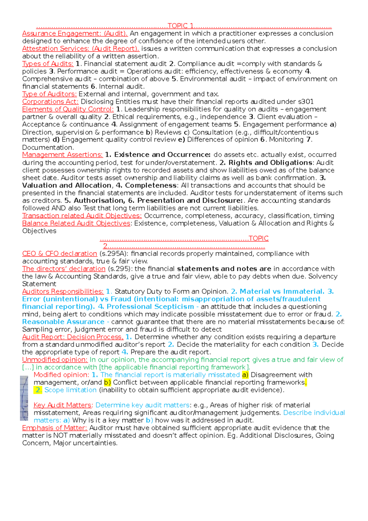 ACCT3101 Audit Mid-Semester Exam Notes: Key Concepts & Procedures - Studocu