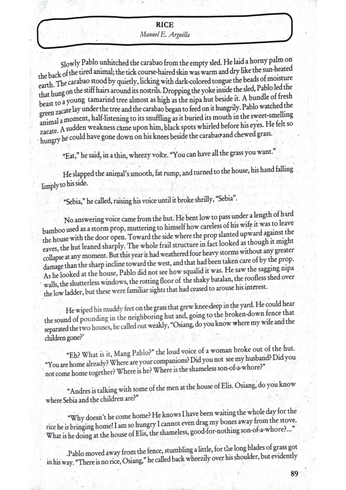 RICE - A Short Story by Manuel E. Arguilla - Studocu