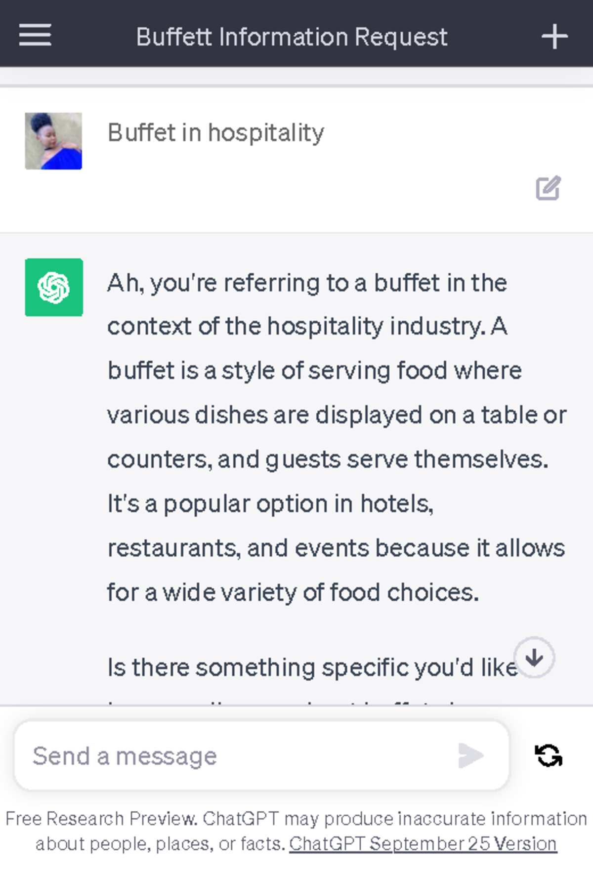 Buffett Information Request - Buffet in hospitality Ah, you're ...