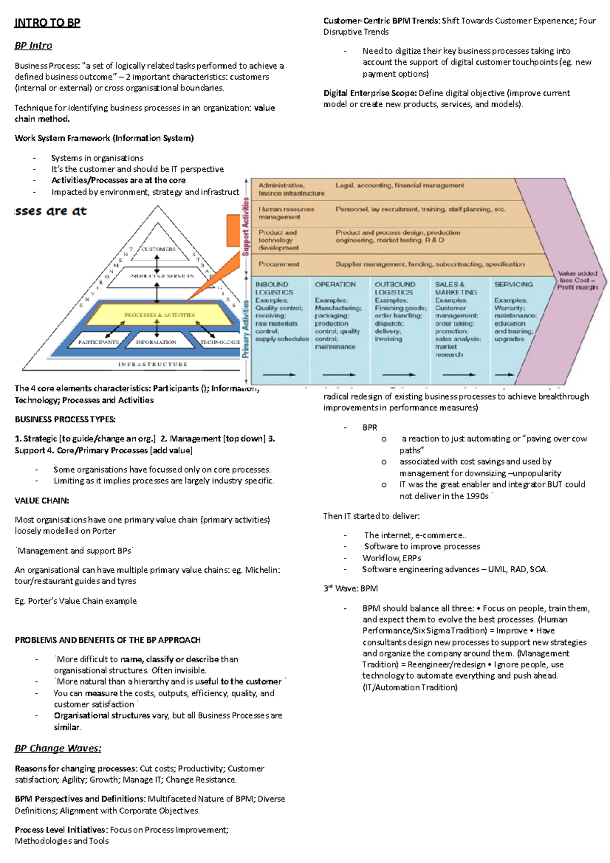 3012 Business Process Improvement Cheat Sheet for Final Exam - Studocu
