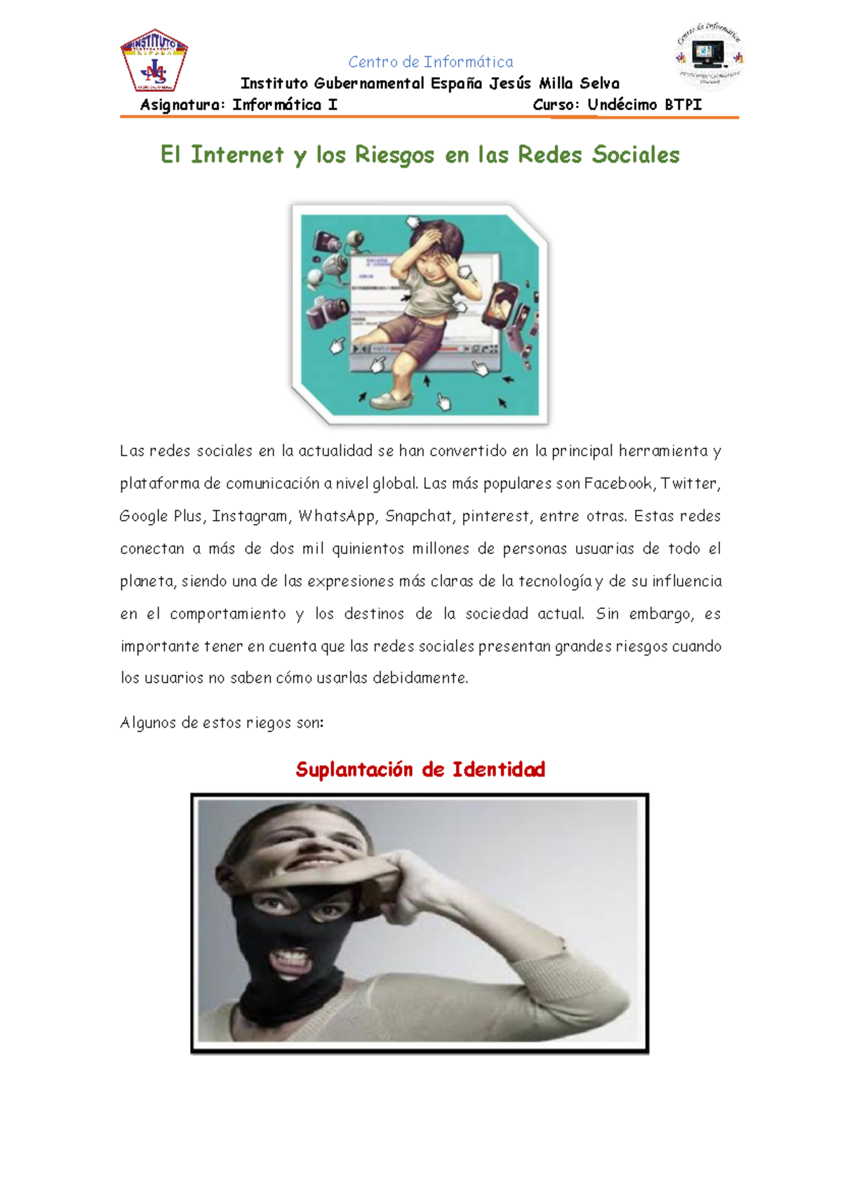 El Internet y los Riesgos en las Redes Sociales - Informática I BTPI ...