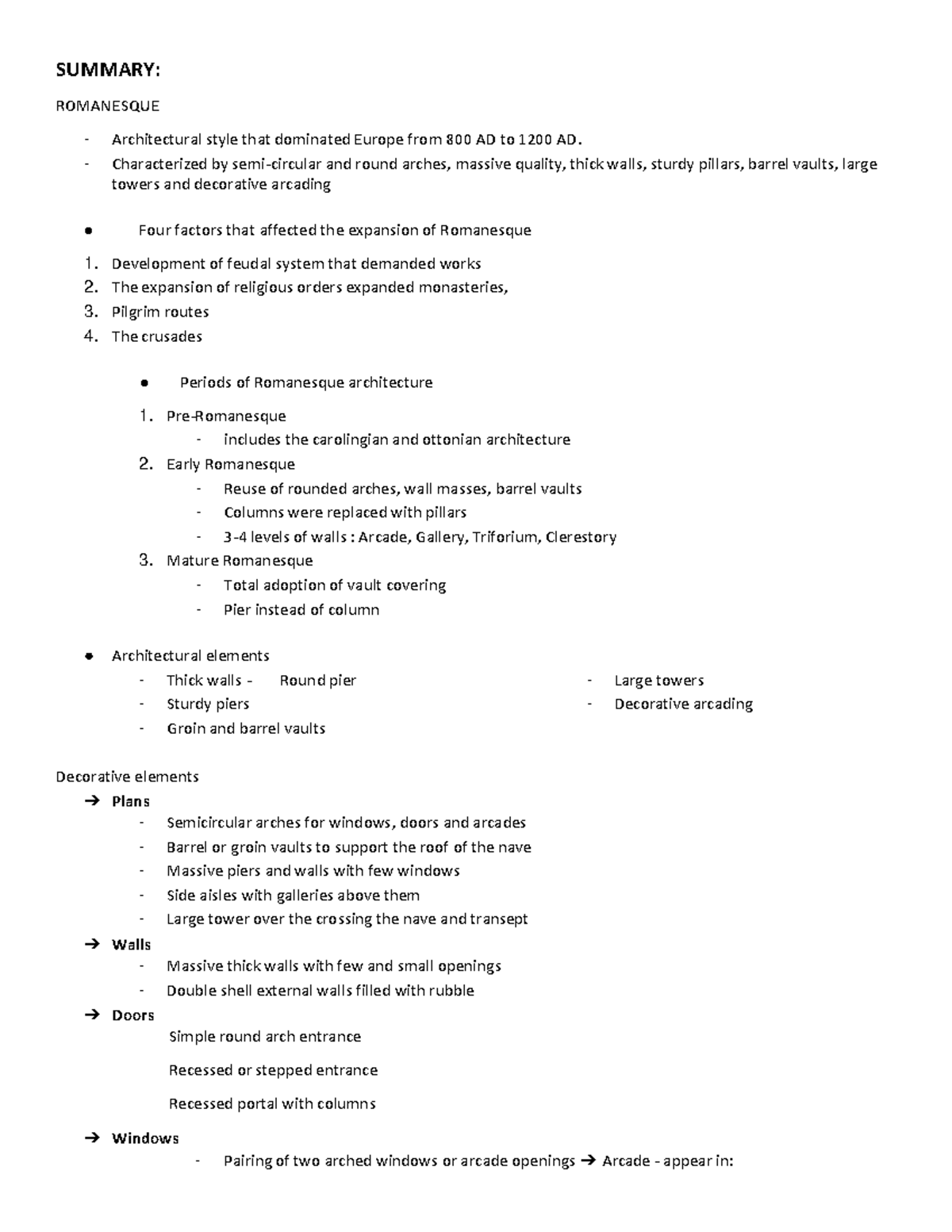 Summary of Architectural Styles: Romanesque to Rococo (Art 101) - Studocu