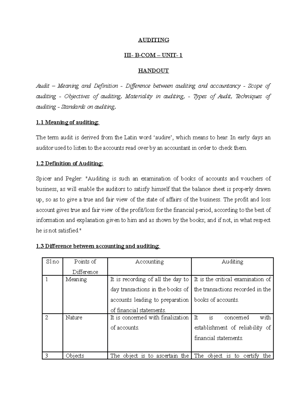 B-COM III: Comprehensive Auditing Handout for 2018 - Studocu