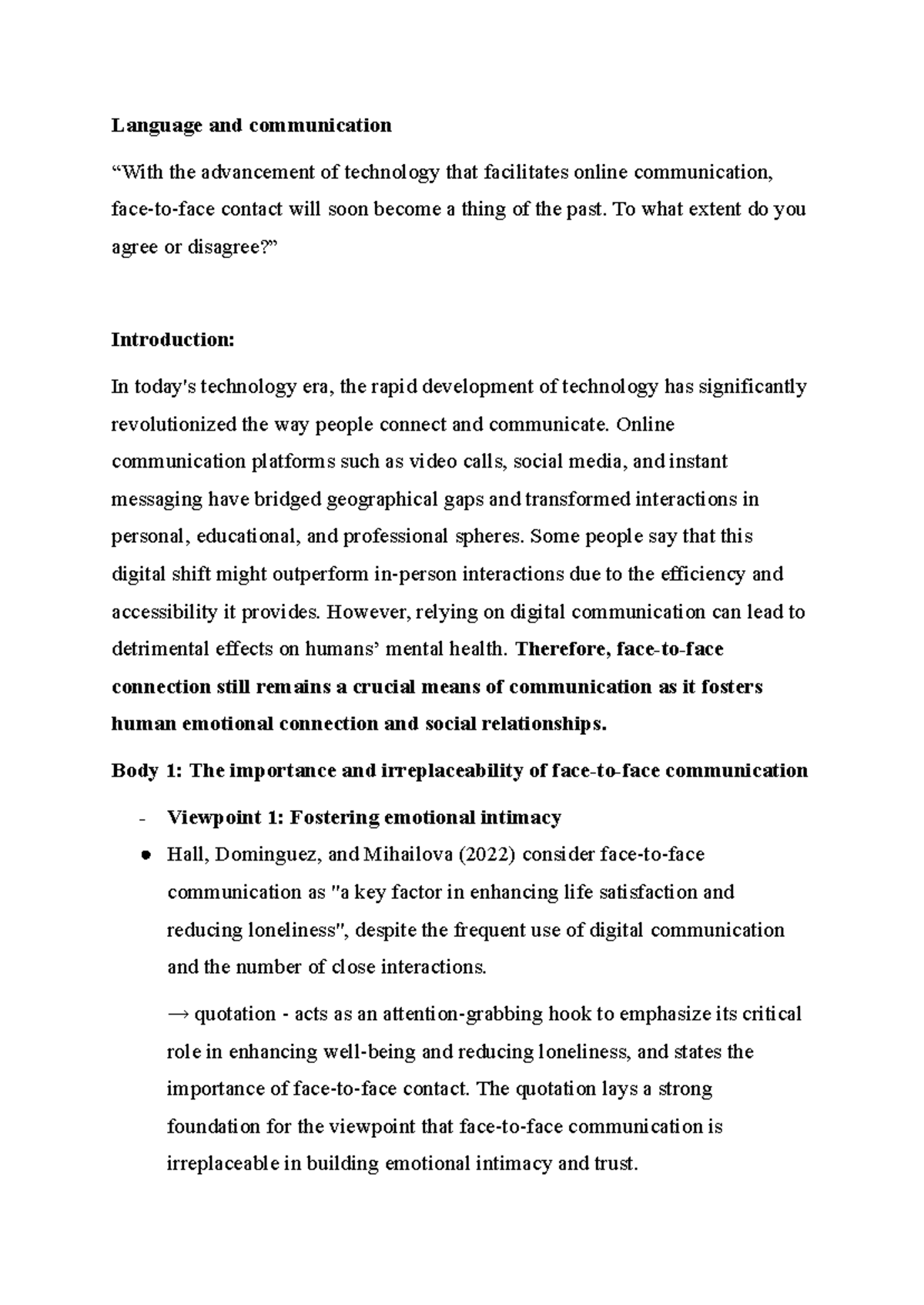ENG 101: The Impact of Technology on Communication and Human Connection ...