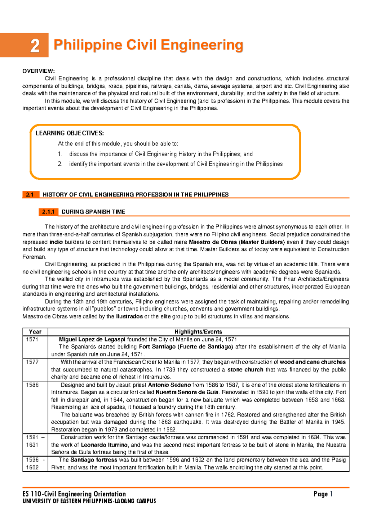 Module 2 Philippines Civil Engineering - ES 110-Civil Engineering ...