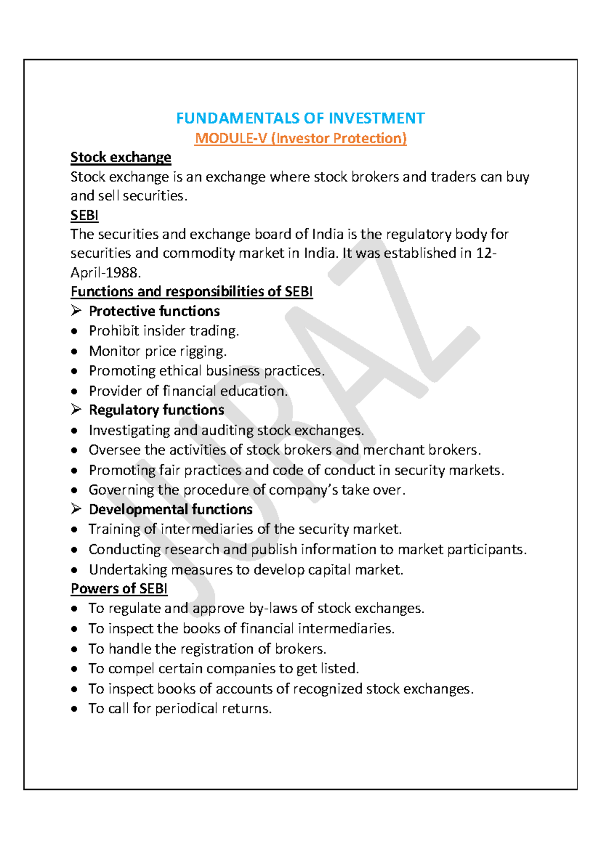 Fundamentals of Investment - Module V: Investor Protection Overview ...