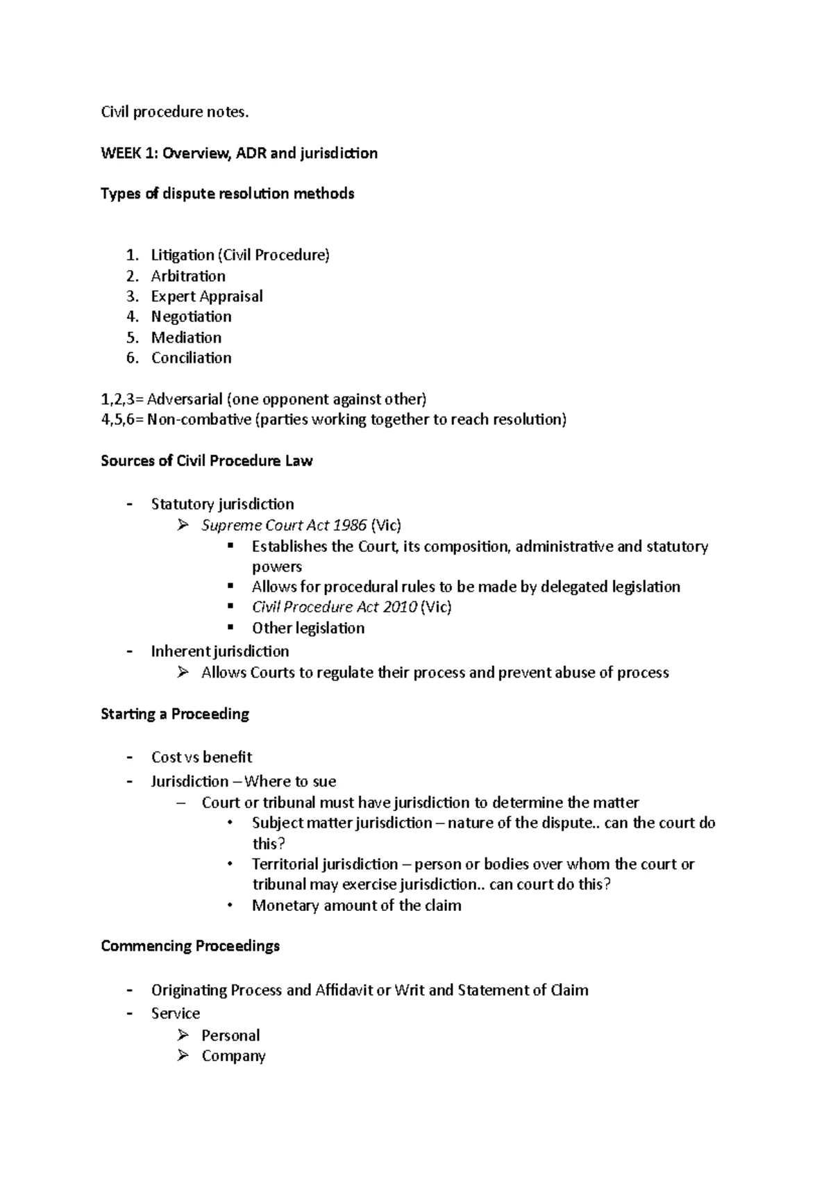 Civil blur - just notes - Personal service Except where there is an ...