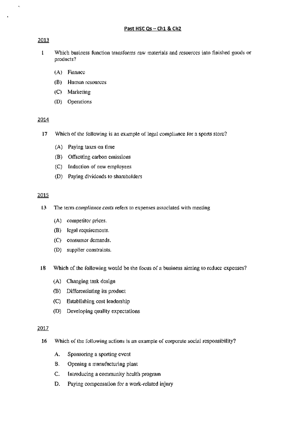 2024 Past HSC Questions Ch 1 & 2 - Past HSC Qs Ch1 Ch2 2013 I Which ...