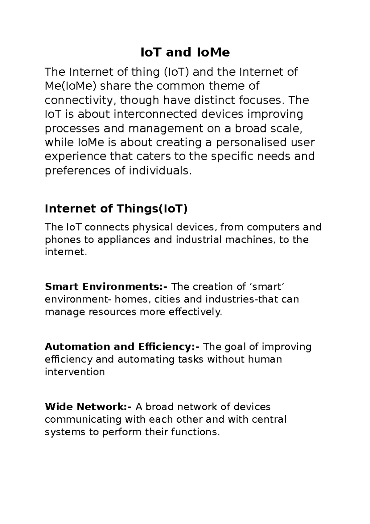IoT and IoMe: Connectivity in Enterprise Computing (Course Code) - Studocu