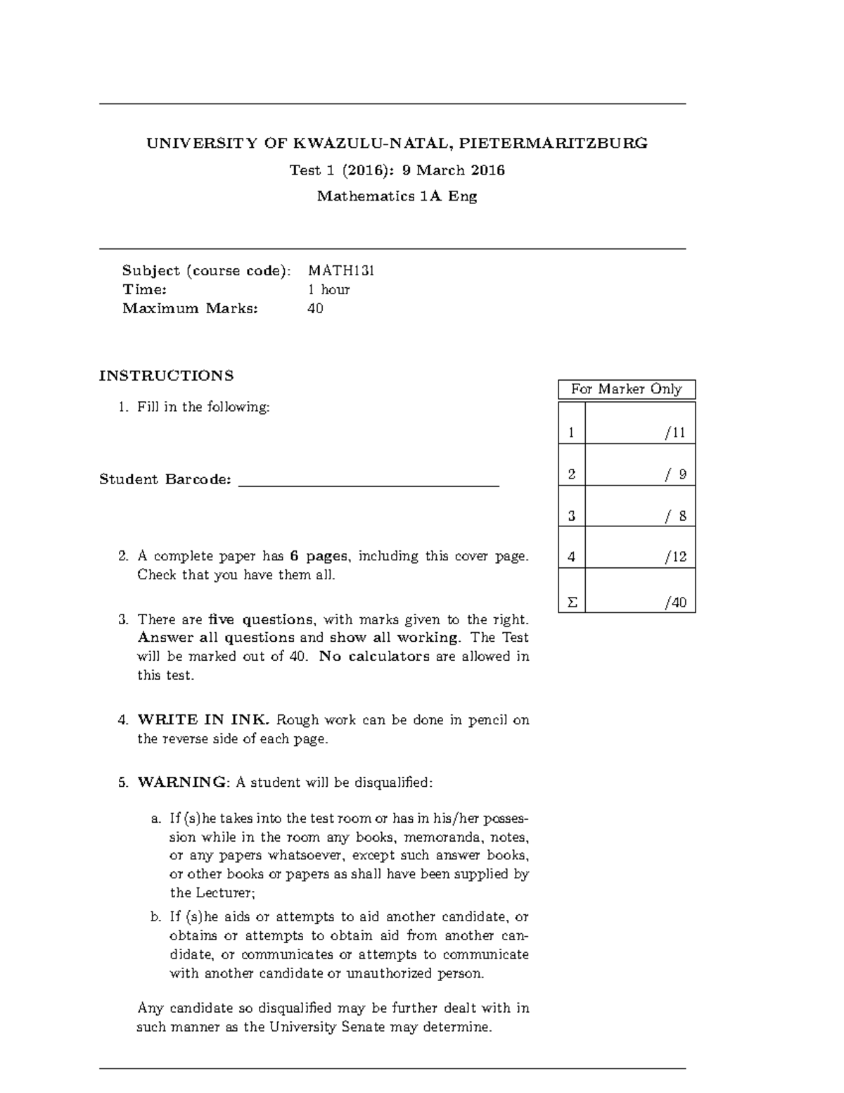 MATH 1A Eng Test 1 Practice Questions and Solutions (2016) - Studocu