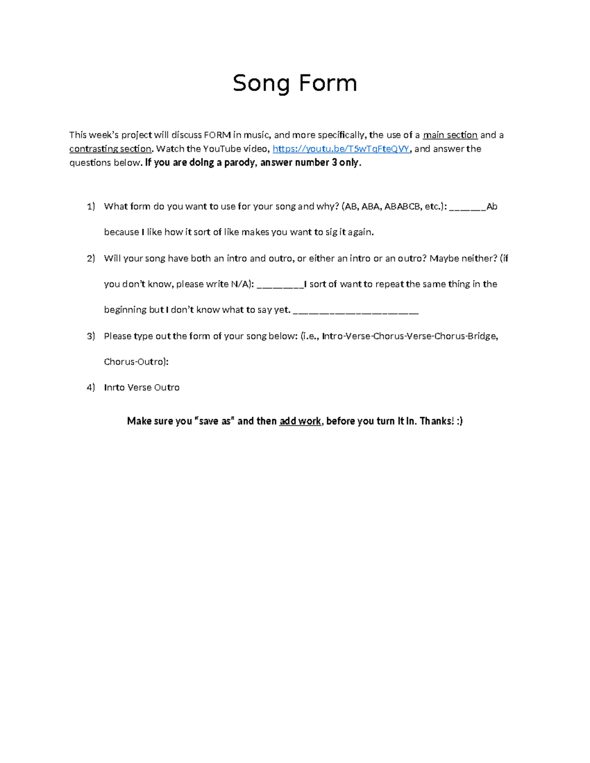 Song Form - Mk1jqwbh - Song Form This week’s project will discuss FORM ...