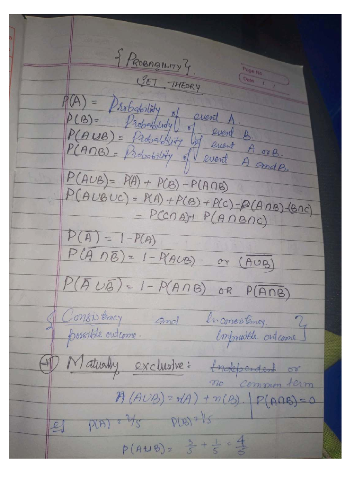 Probability Notes: Set Theory and Events Analysis - Studocu