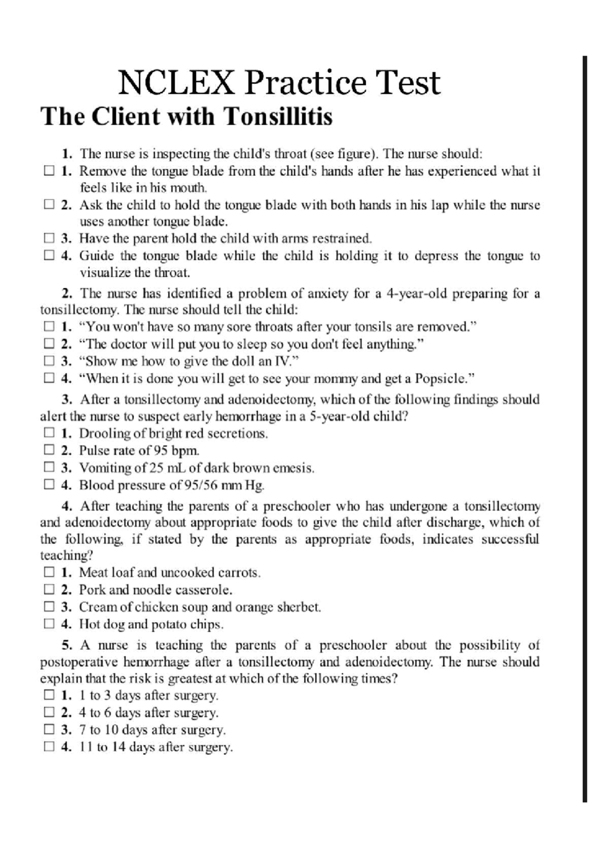 Nclex Practice test with answers - NUR20252 - Studocu