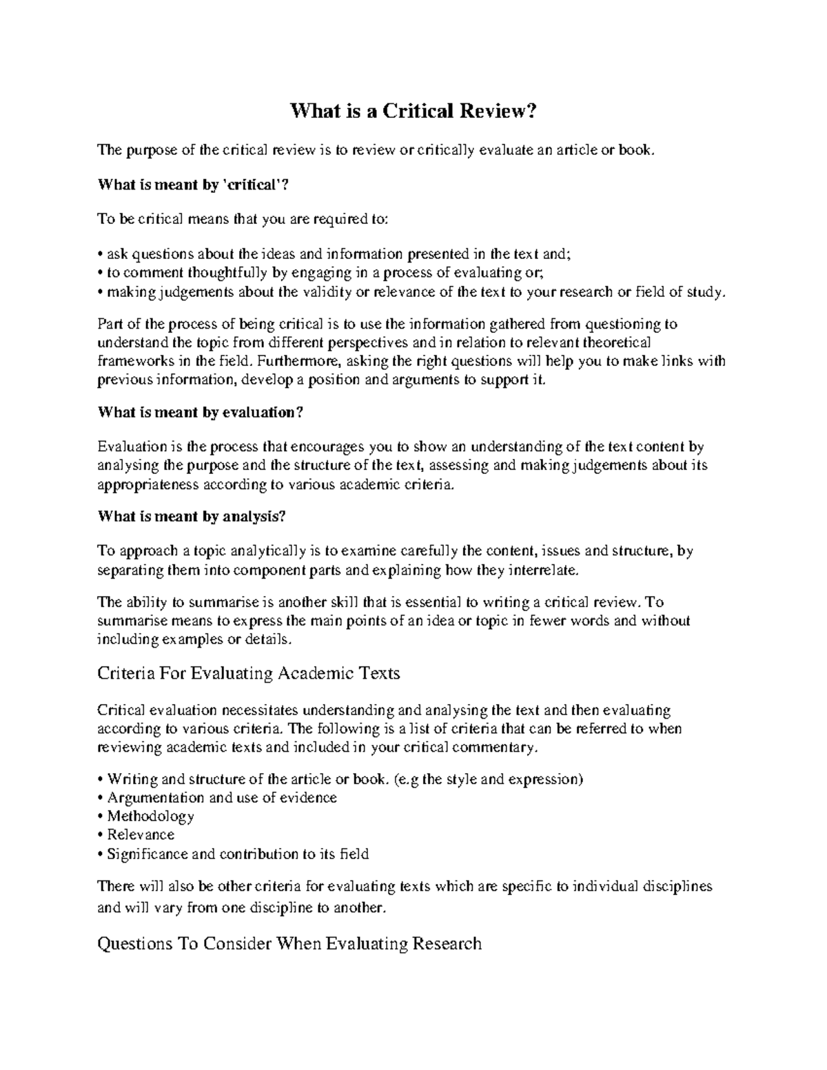 What is a Critical Review - What is meant by 'critical'? To be critical ...
