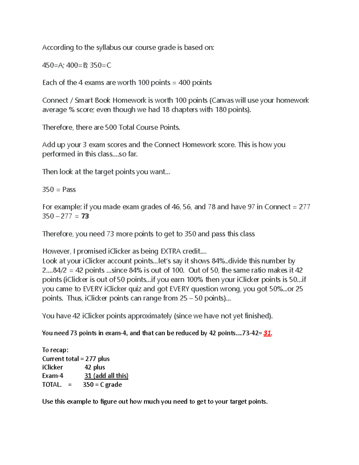 Grading Breakdown for Course Points and Exam Requirements - According ...