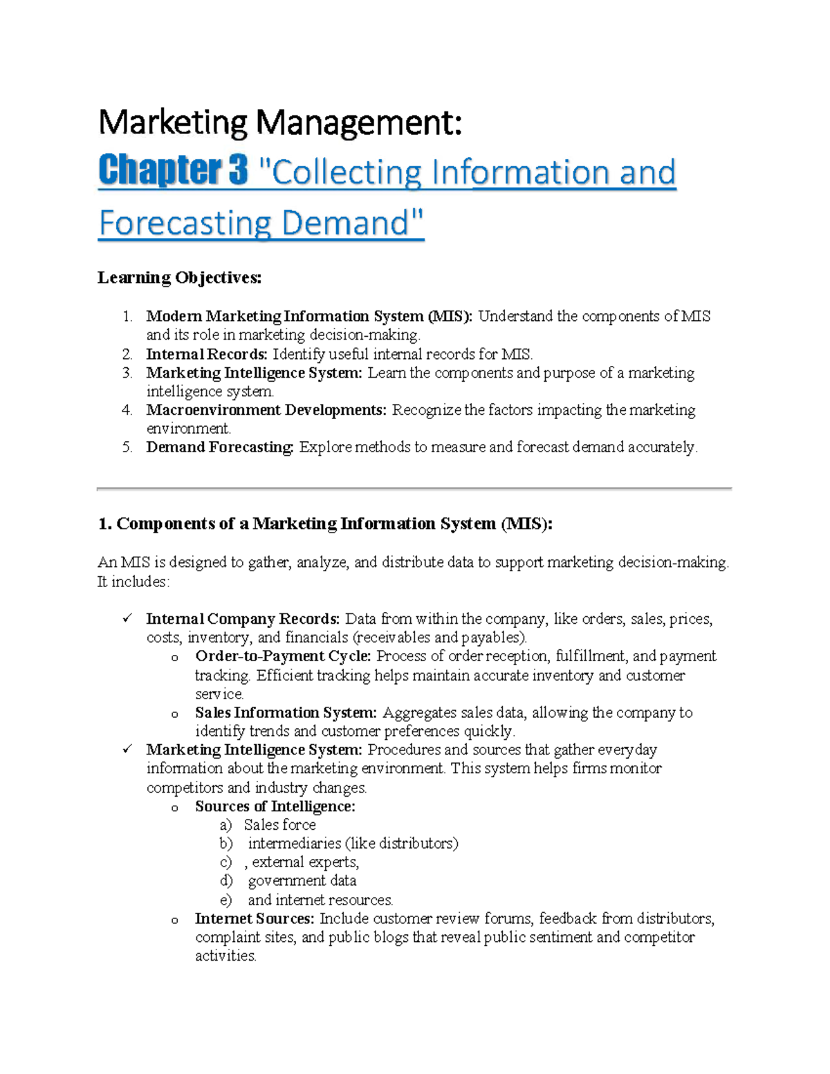 Chapter 3 - give a summary about Collecting Information and Forecasting ...