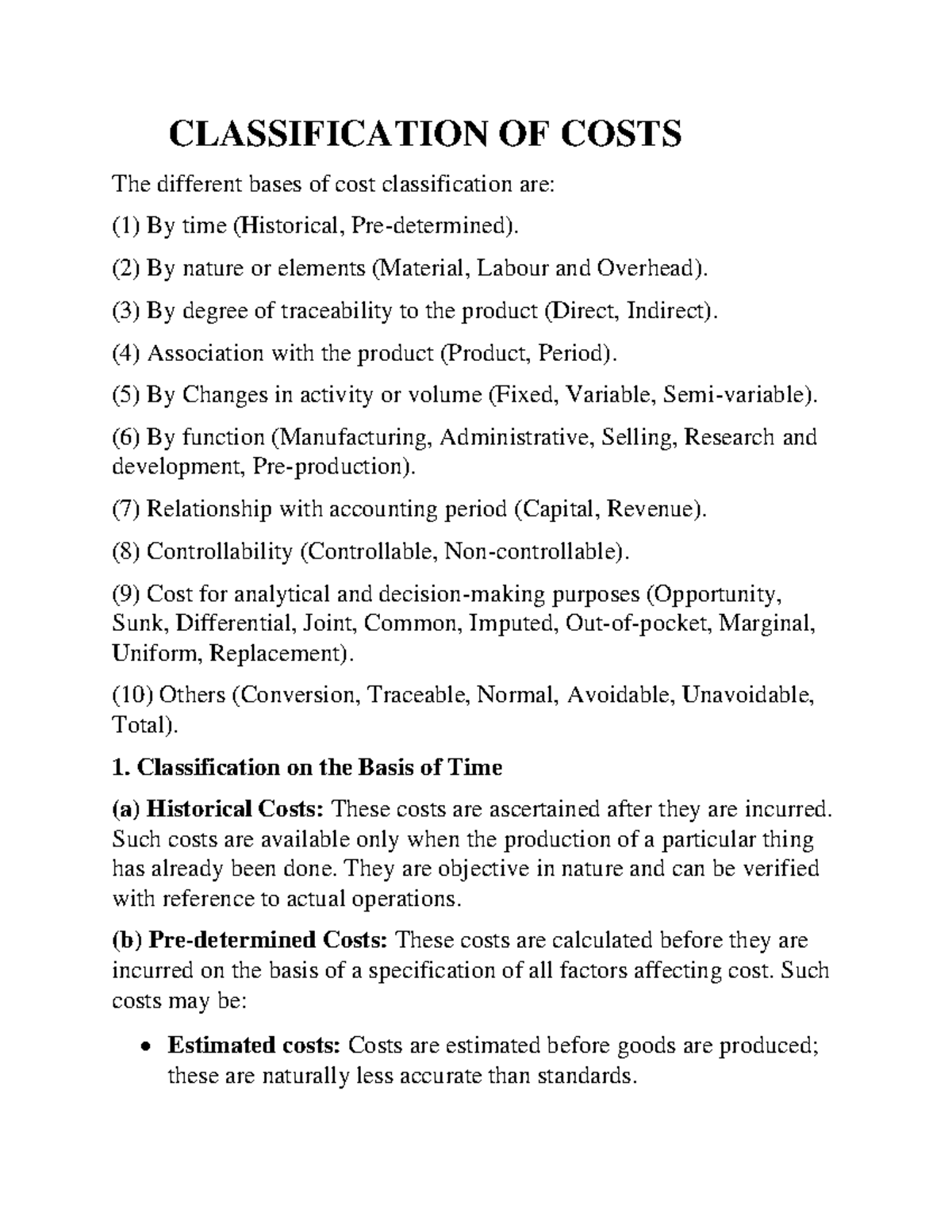 Cost Classification Overview: Types and Principles Explained - Studocu