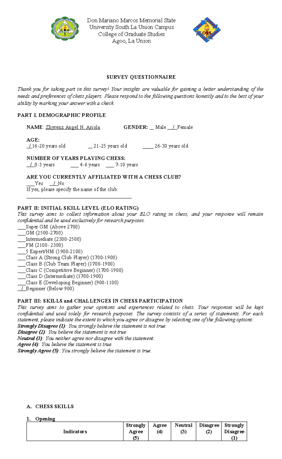 Survey-Questionnaire-in-Chess-Final - SURVEY QUESTIONNAIRE Thank you ...